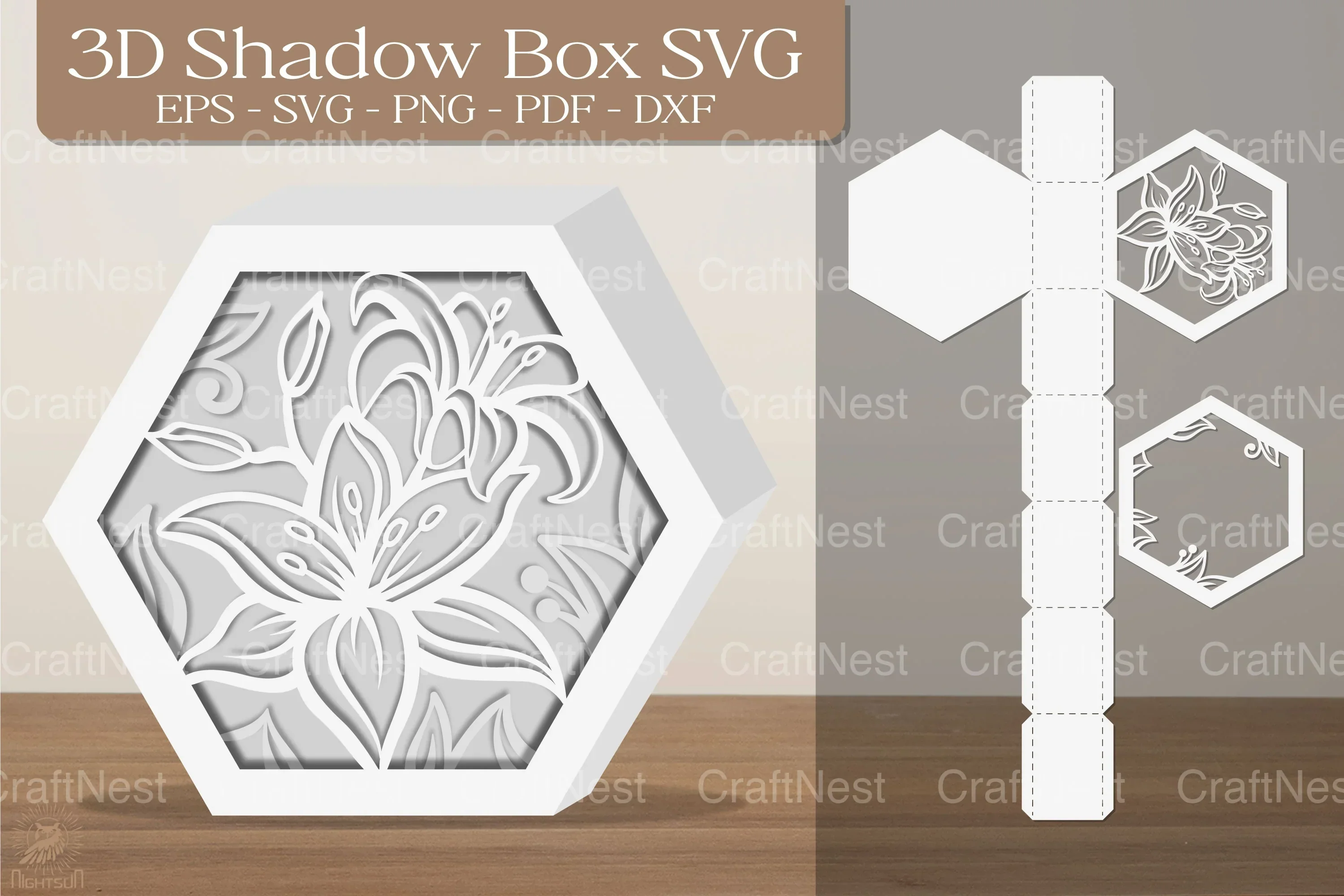 Lily Flower 3D Shadow Box Clipart Bundle