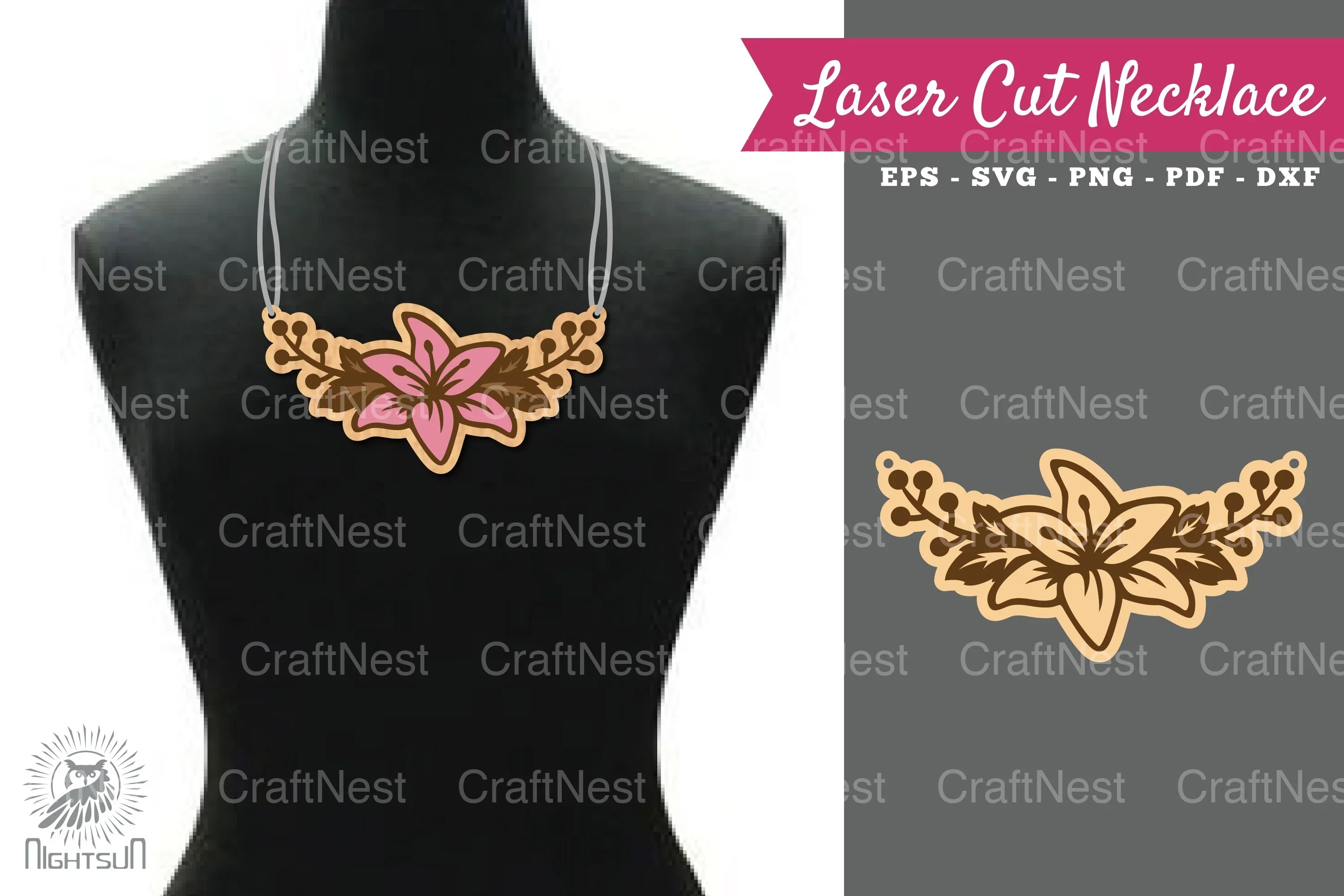 Lily Flower Laser Cut Necklace Design Clipart Bundle