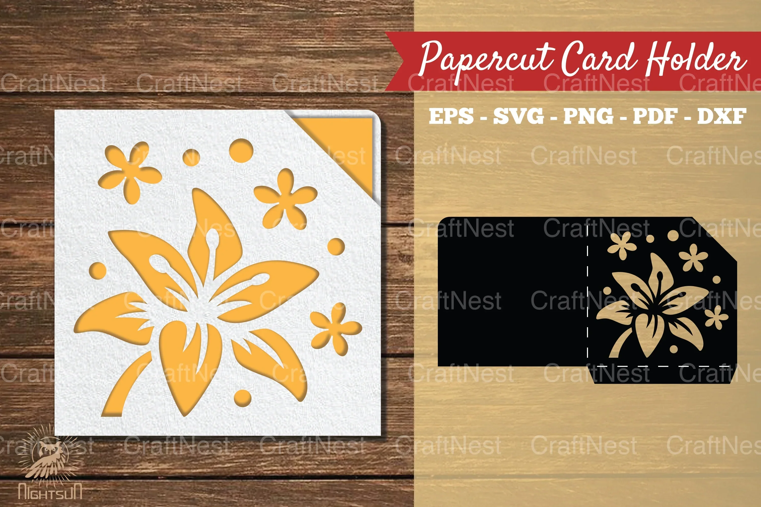 Lily Flower Papercut Card Holder Clipart Bundle
