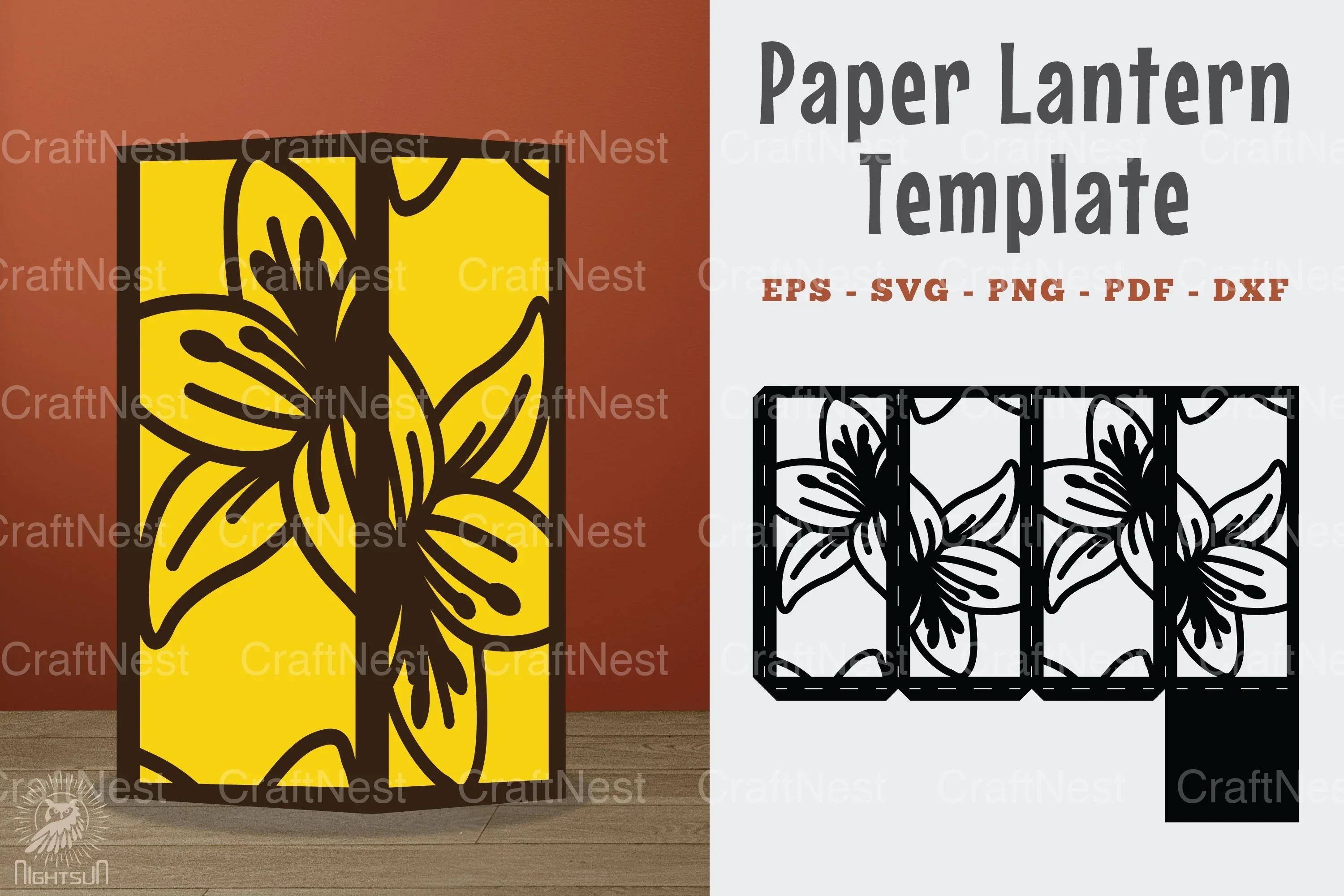 Lily Flower Papercut Lantern Template Bundle