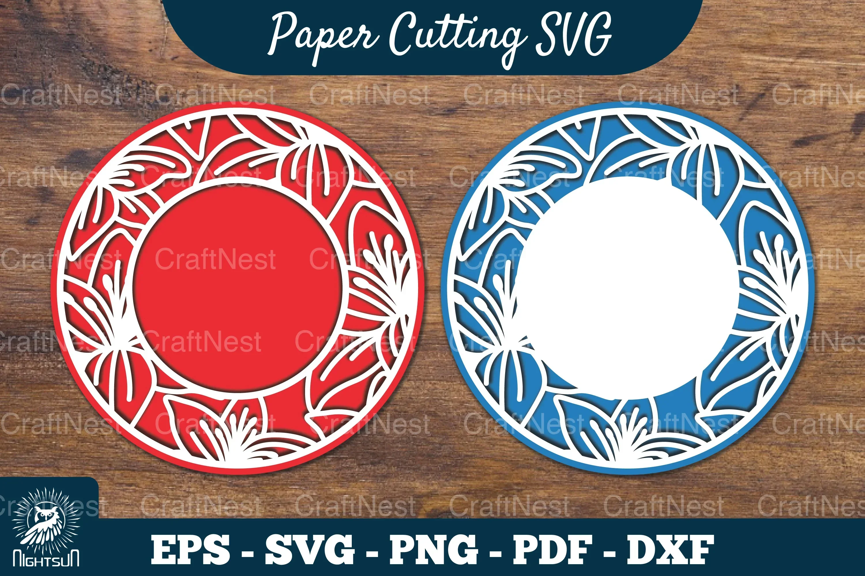 Lily Flowers Papercut Circle Clipart Bundle