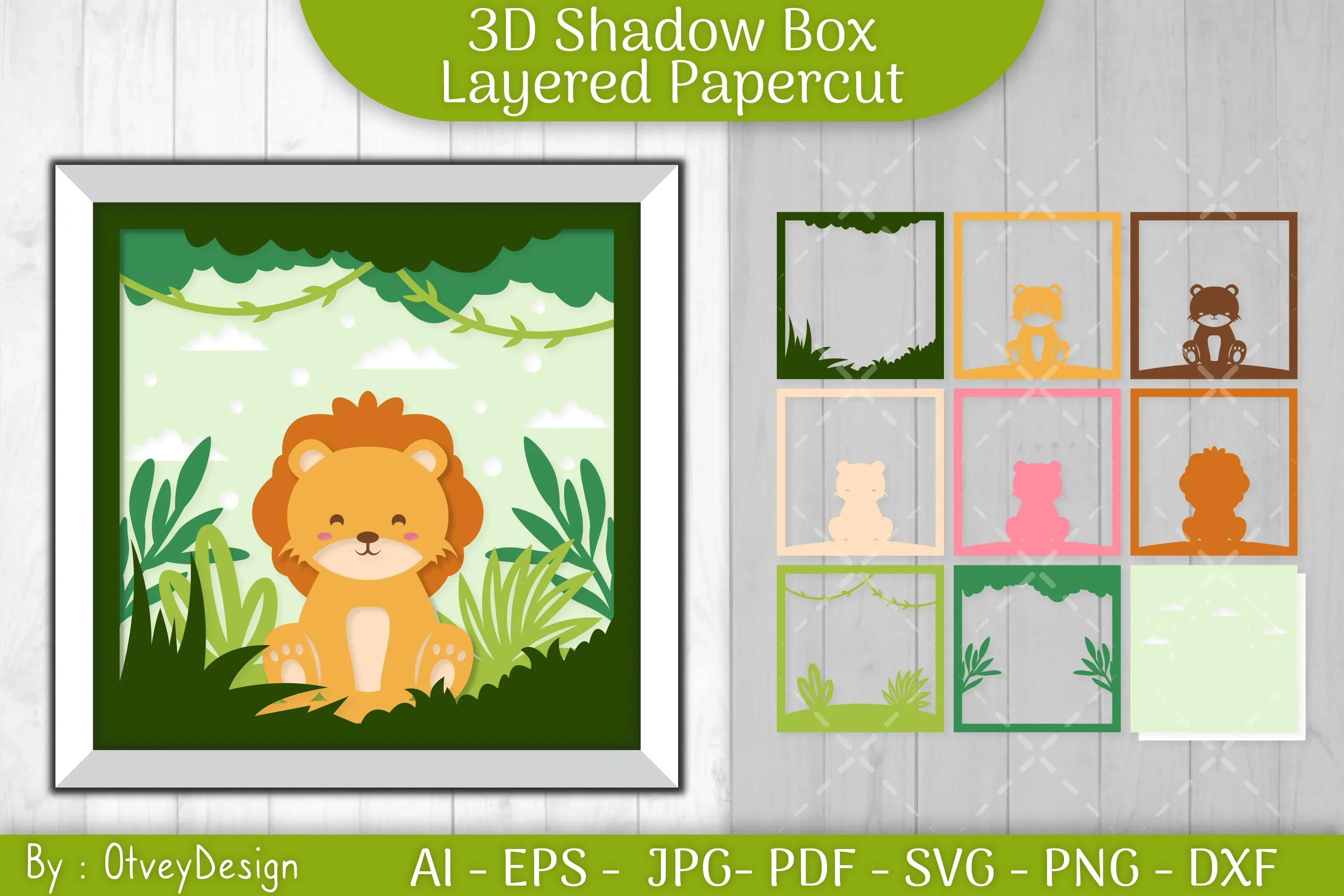 Lion Animals Shadow Box Layered Papercut SVG Bundle - Image 2