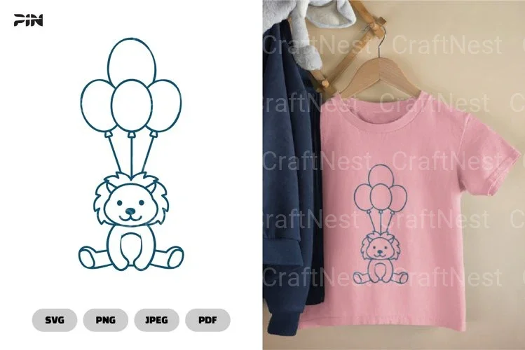 Lion Flying With Balloons Birthday Clipart Bundle