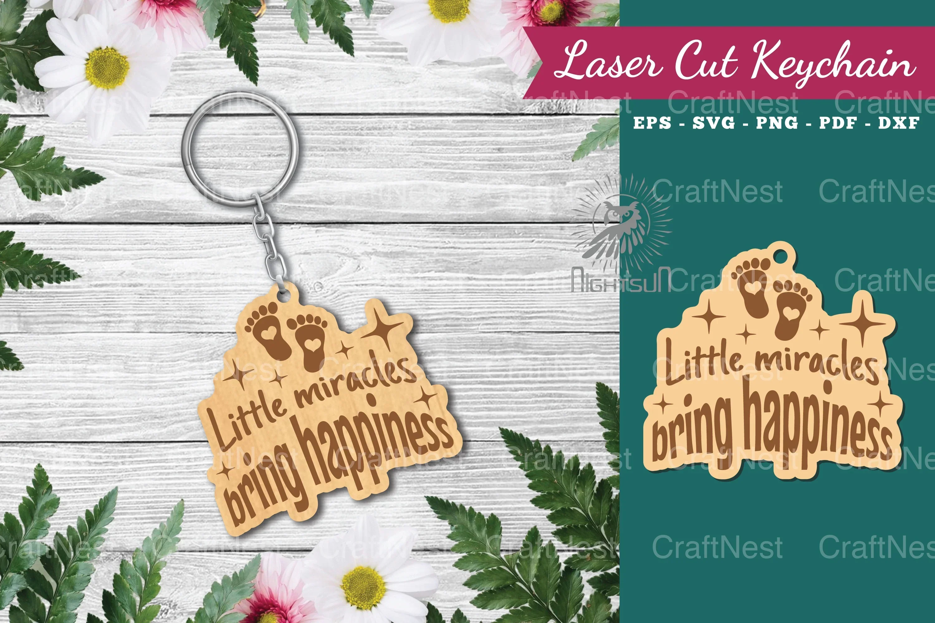 Little Miracles Bring Happiness Laser Cut Keychain Design