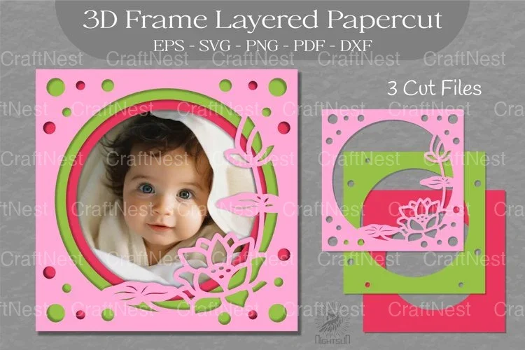 Lotus Flower 3D Frame Clipart Bundle