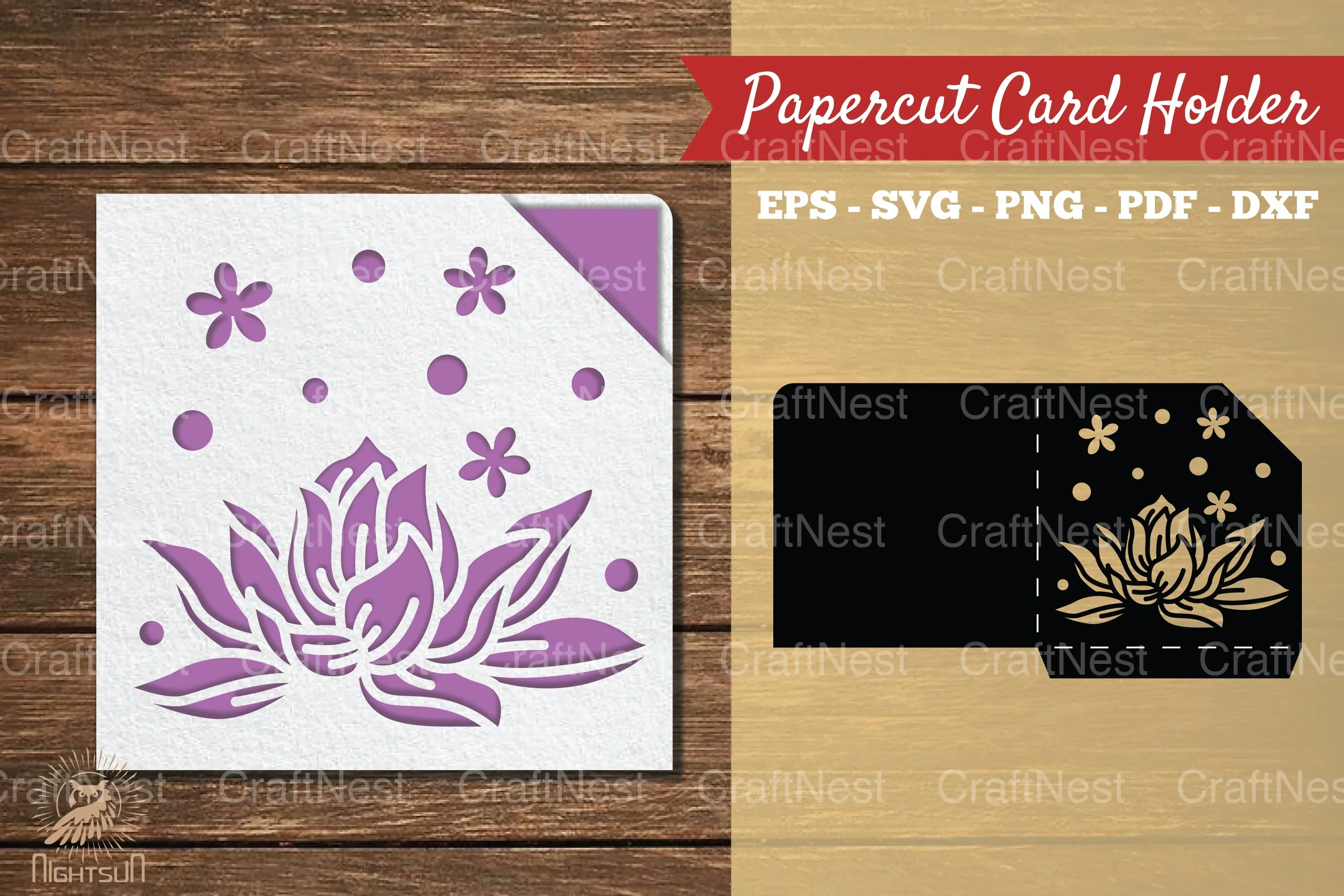 Lotus Flower Papercut Card Holder Clipart Bundle