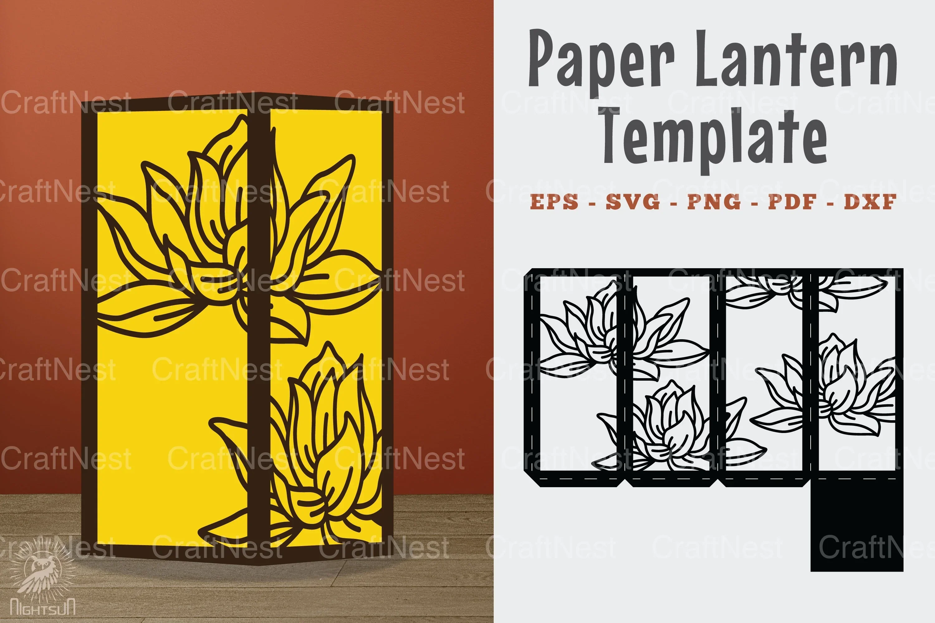 Lotus Flower Papercut Lantern Template Bundle