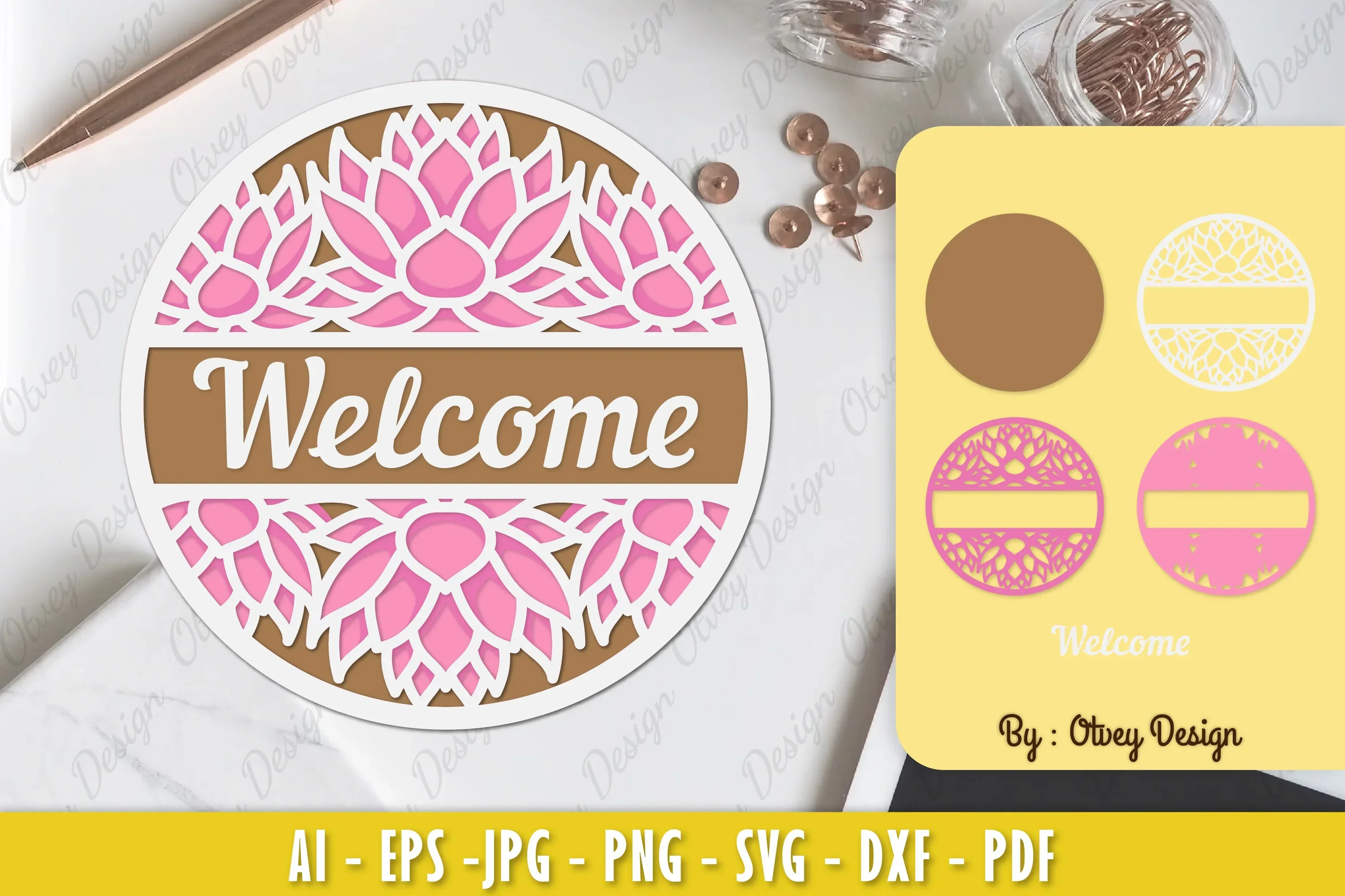 Lotus Flower Welcome Sign Layered Lasercut SVG Bundle