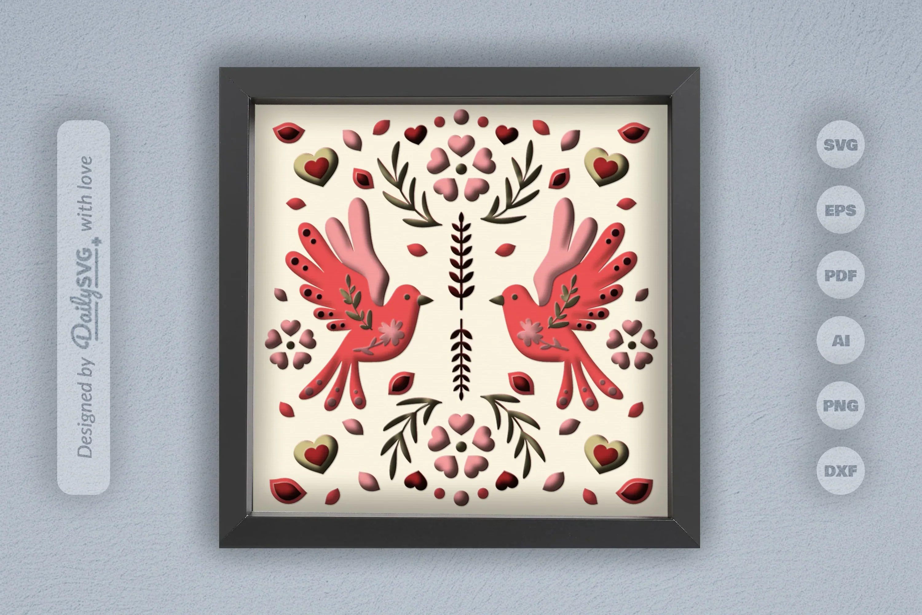 Love Bird Floral Folk Art Papercut SVG Bundle