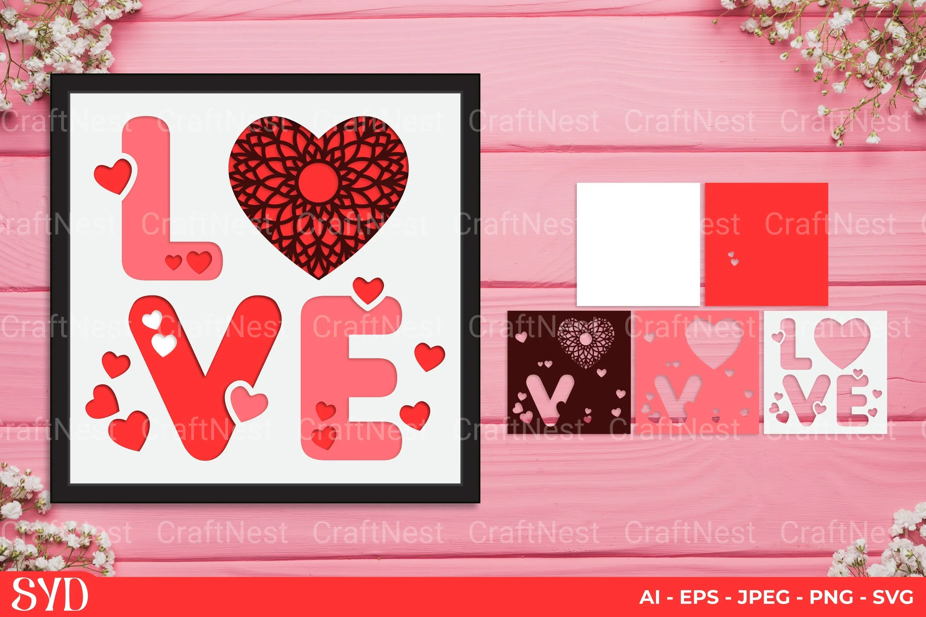 Love Mandala 3D Layered Papercut Clipart Bundle