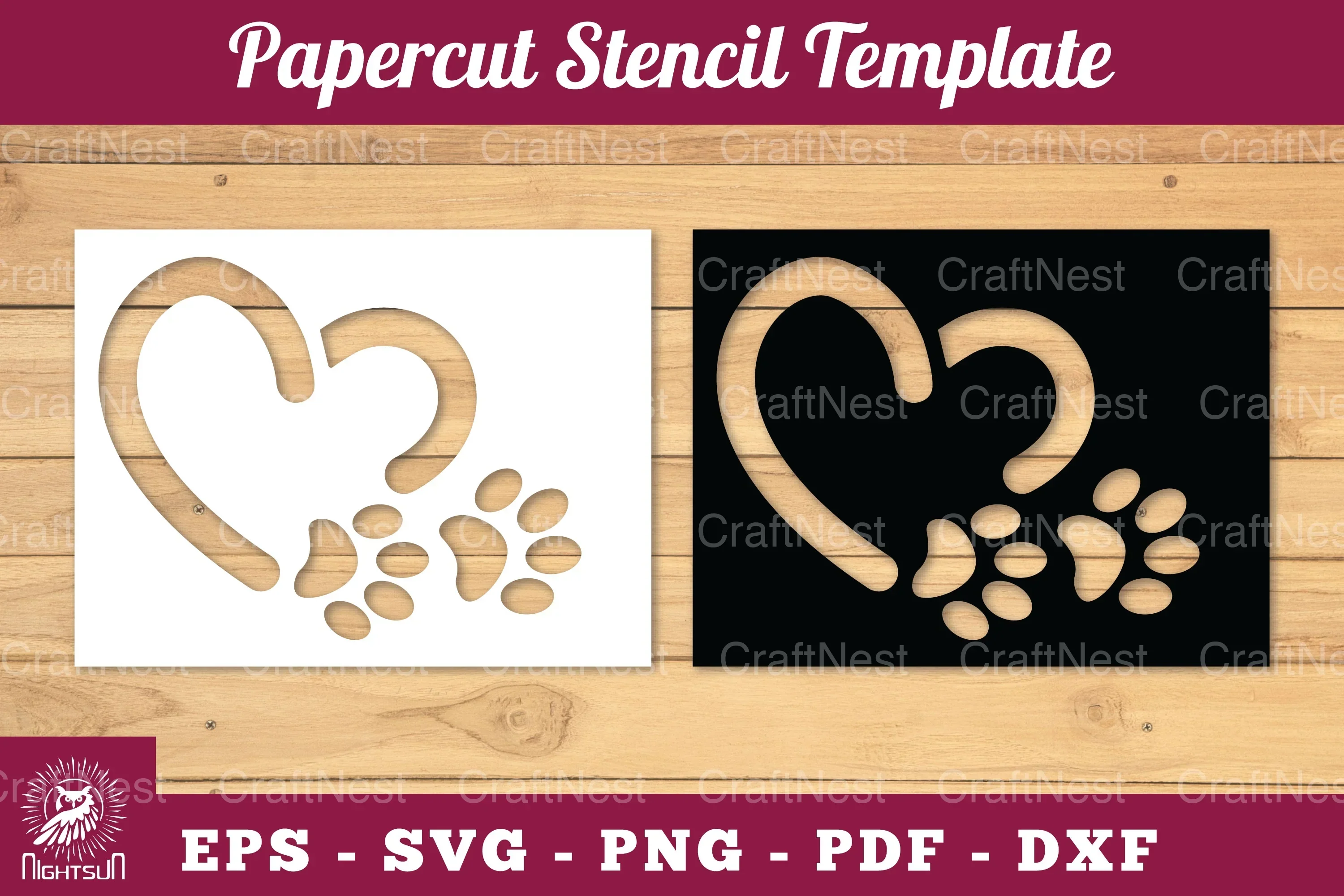 Love Paw Paper Cut Stencil Clipart Bundle