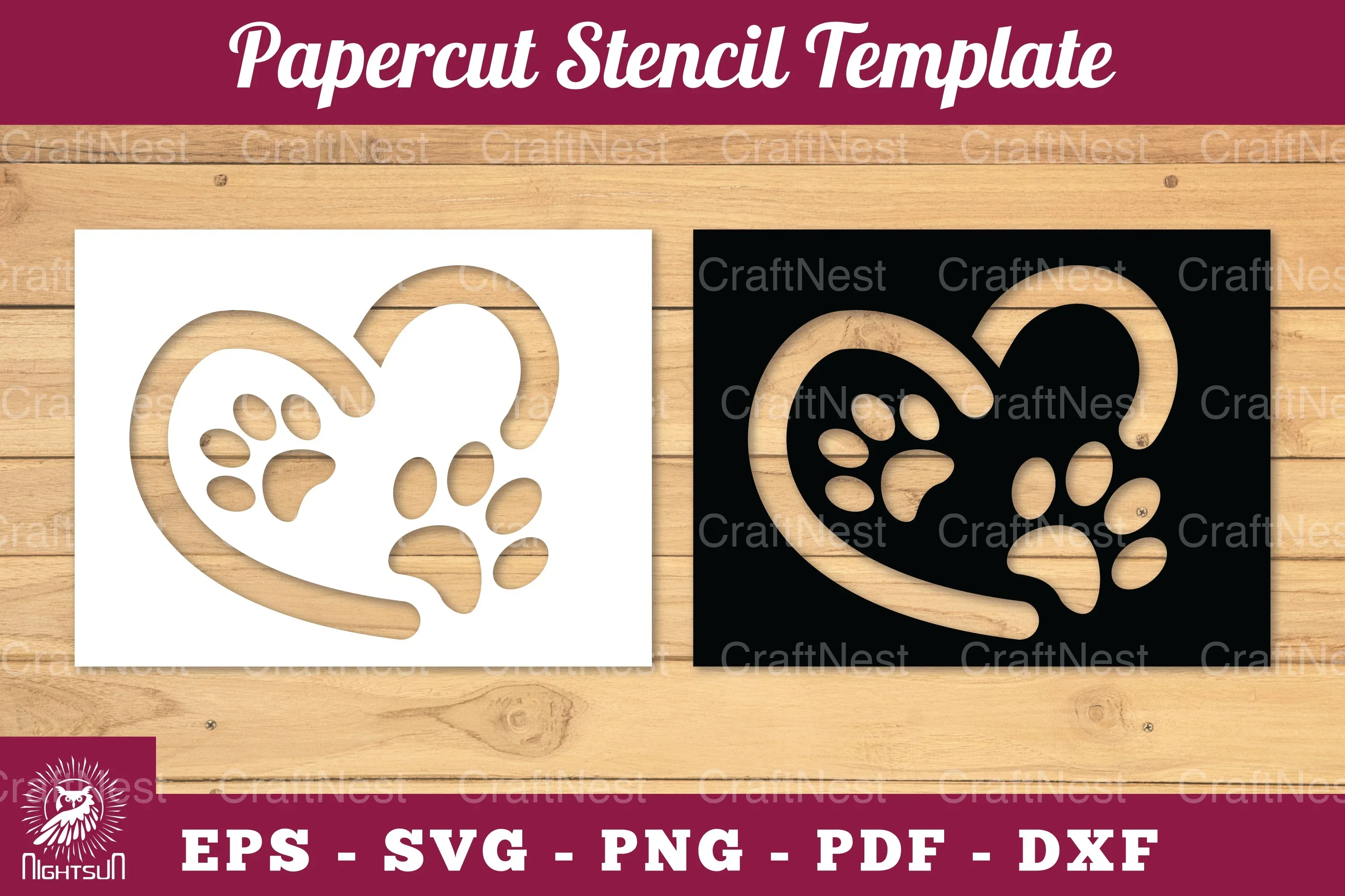 Love Paw Paper Cut Stencil Clipart Bundle