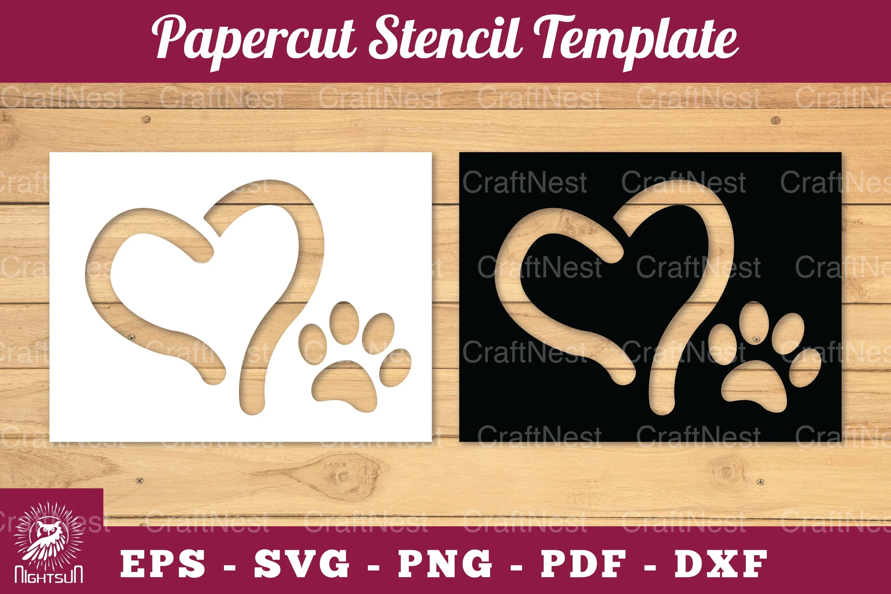 Love Paw Paper Cut Stencil Clipart Bundle