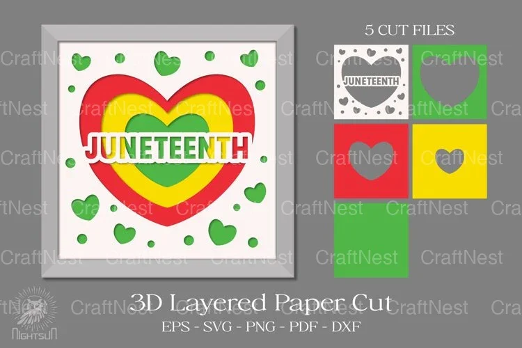Lovely Juneteenth Heart 3D Shadowbox Layered Papercut Bundle