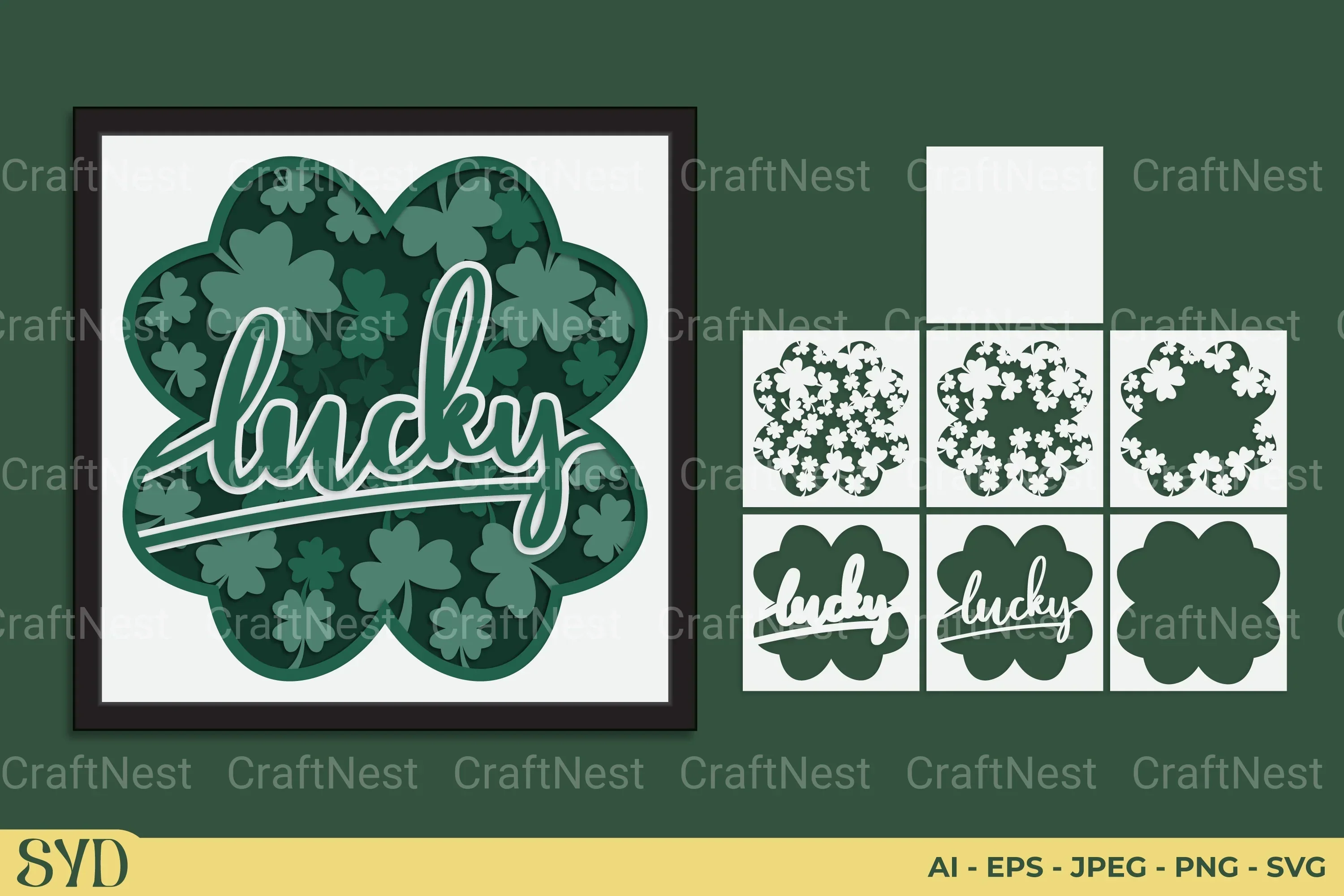 Lucky Clover 3D Layered Papercut Clipart Bundle