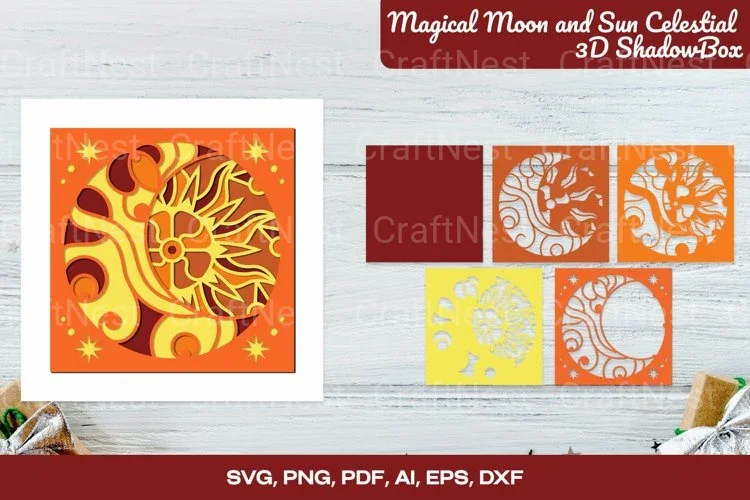 Magical Moon and Sun Celestial 3D Shadow Box SVG Bundle