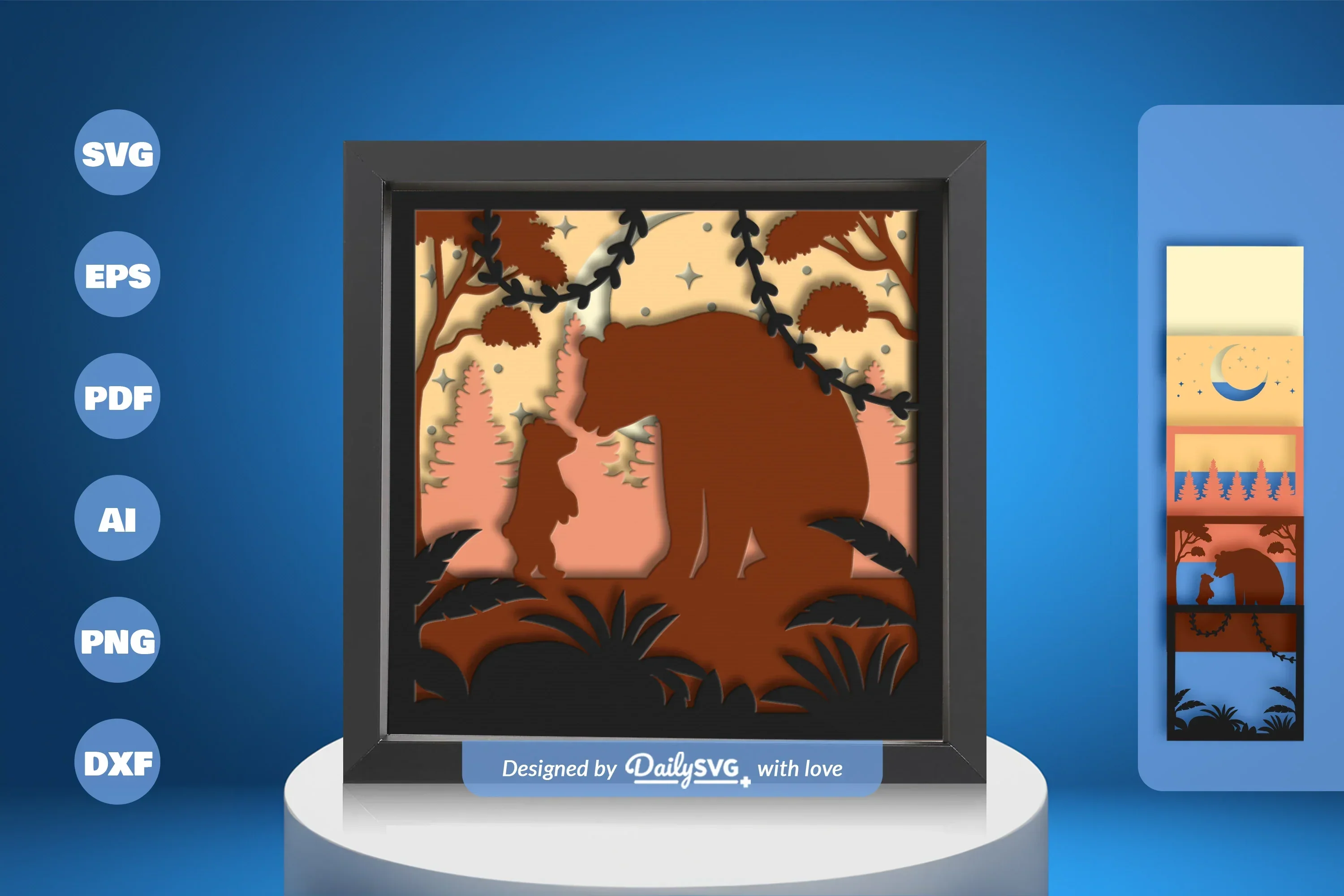 Mama Bear 3D Shadow Box Papercut SVG Bundle