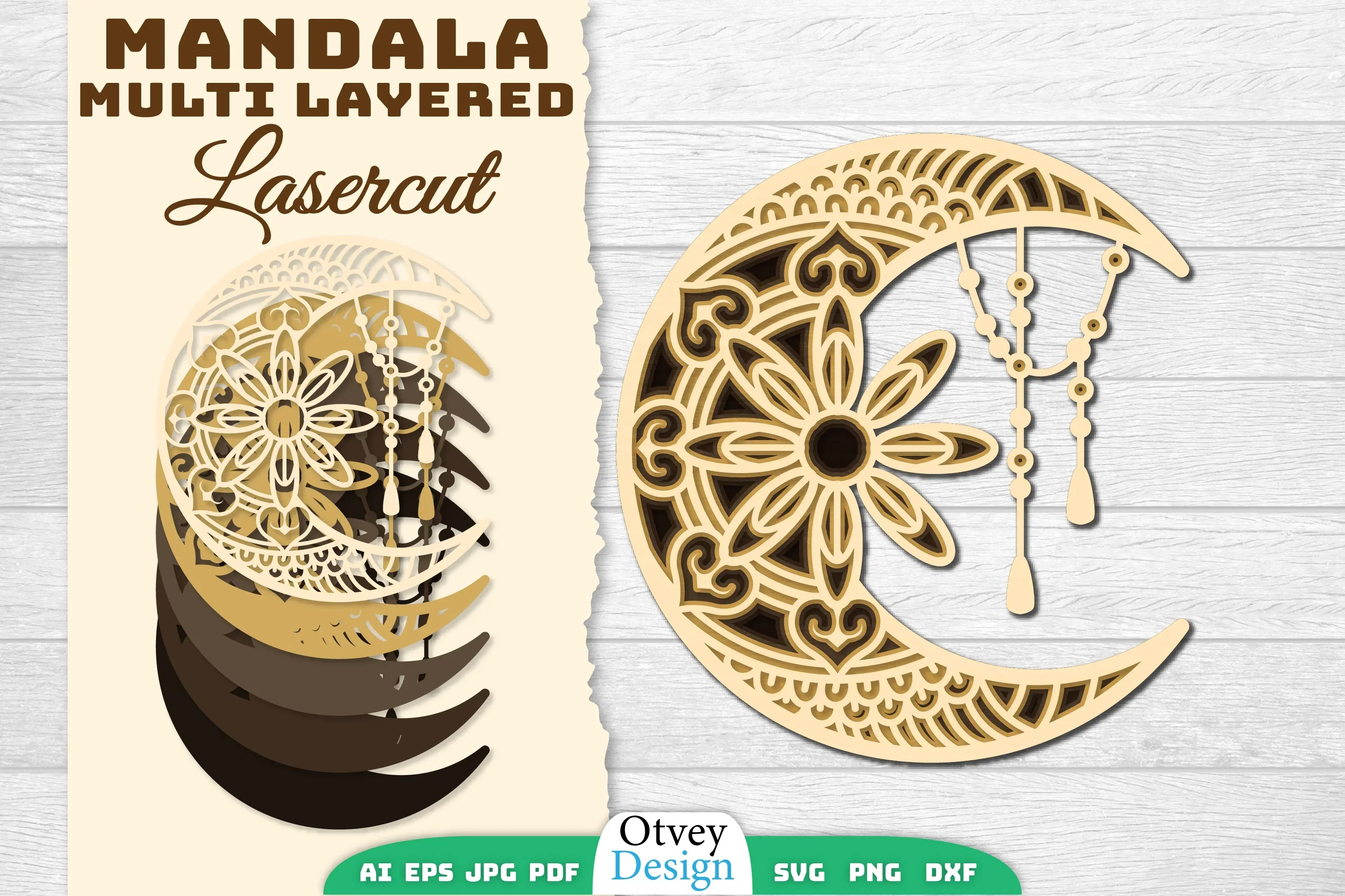 Mandala Moon Layered Lasercut SVG Bundle