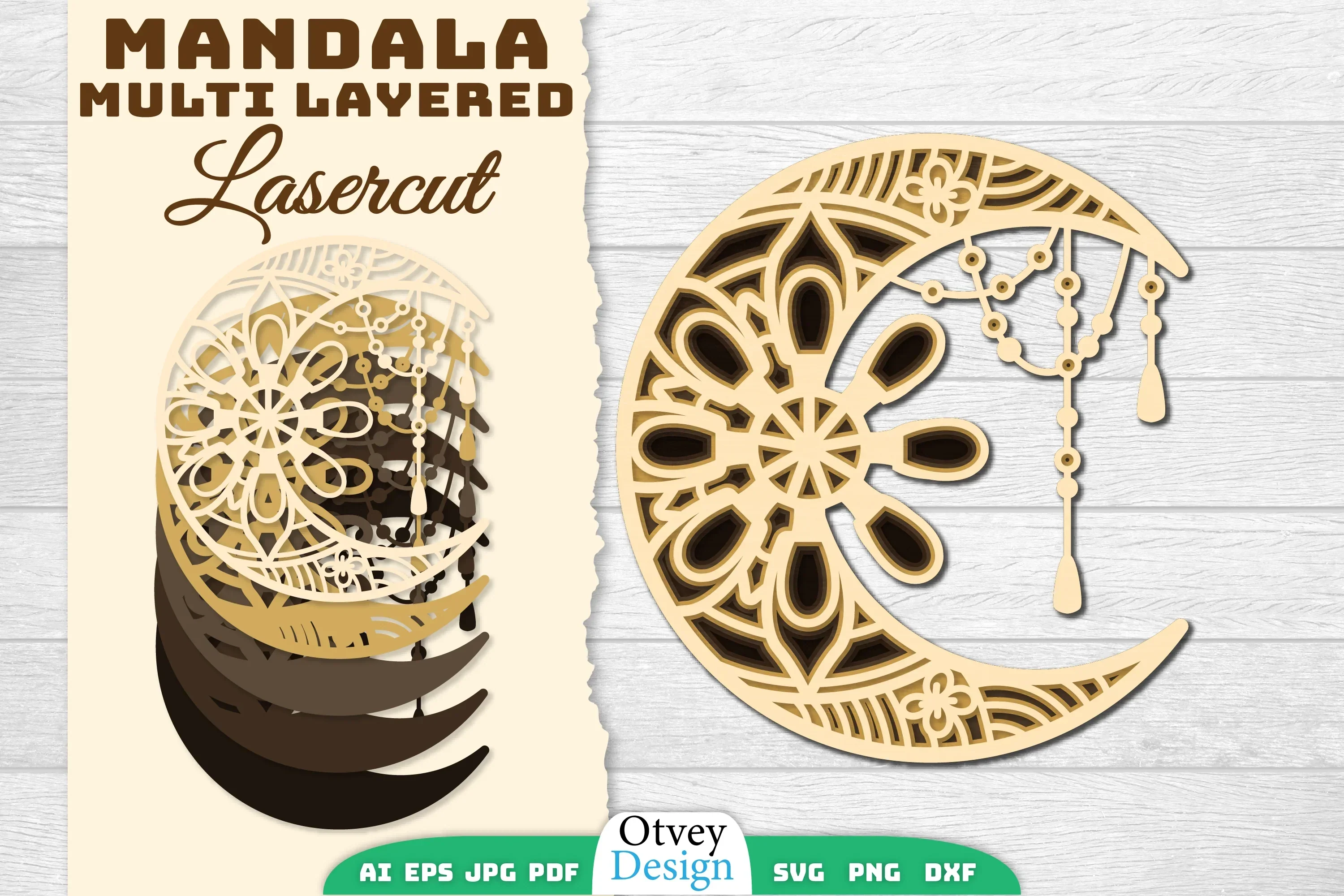 Mandala Moon Layered Lasercut SVG Bundle