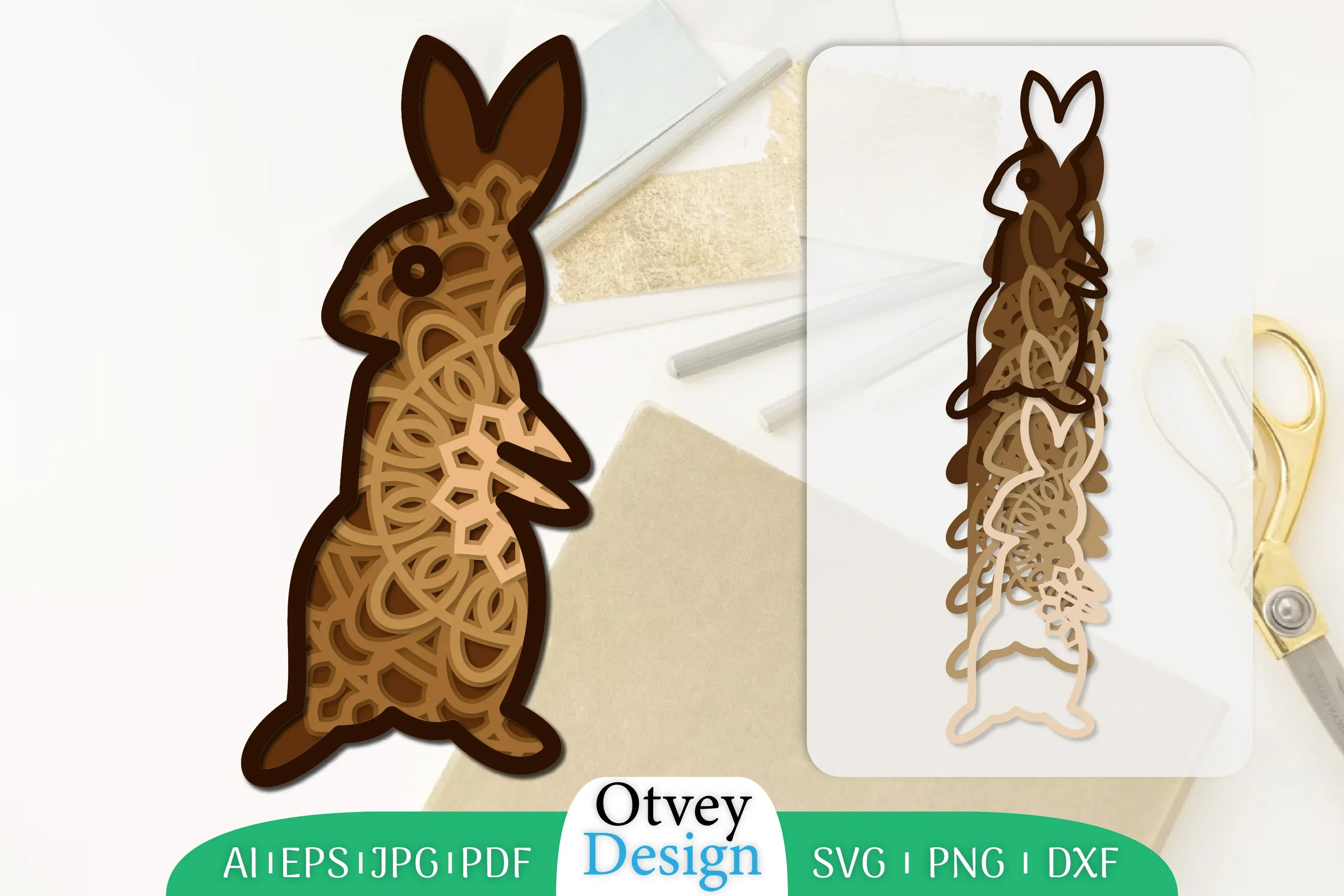 Mandala Rabbit Layered Lasercut SVG Bundle