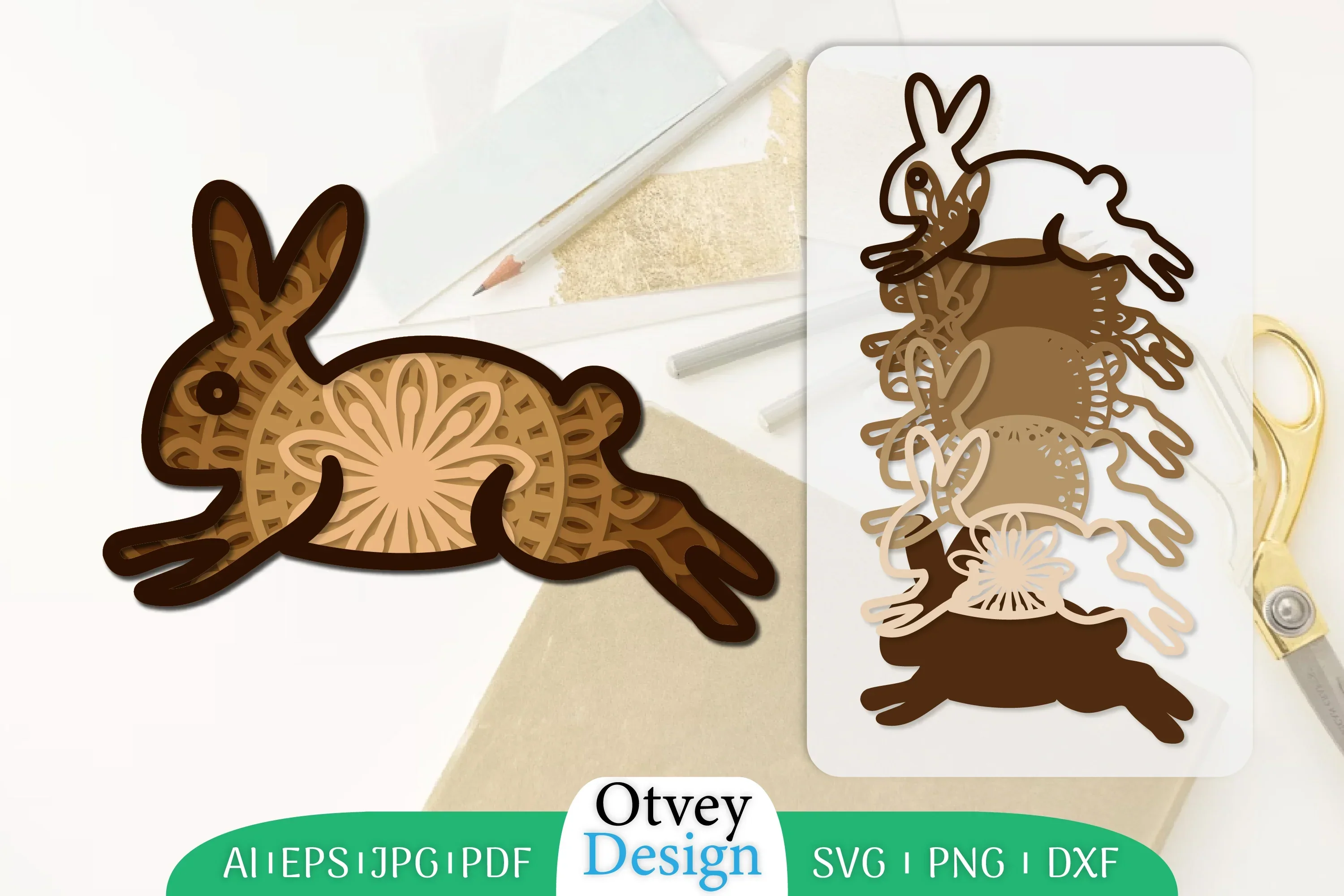 Mandala Rabbit Layered Lasercut SVG Bundle