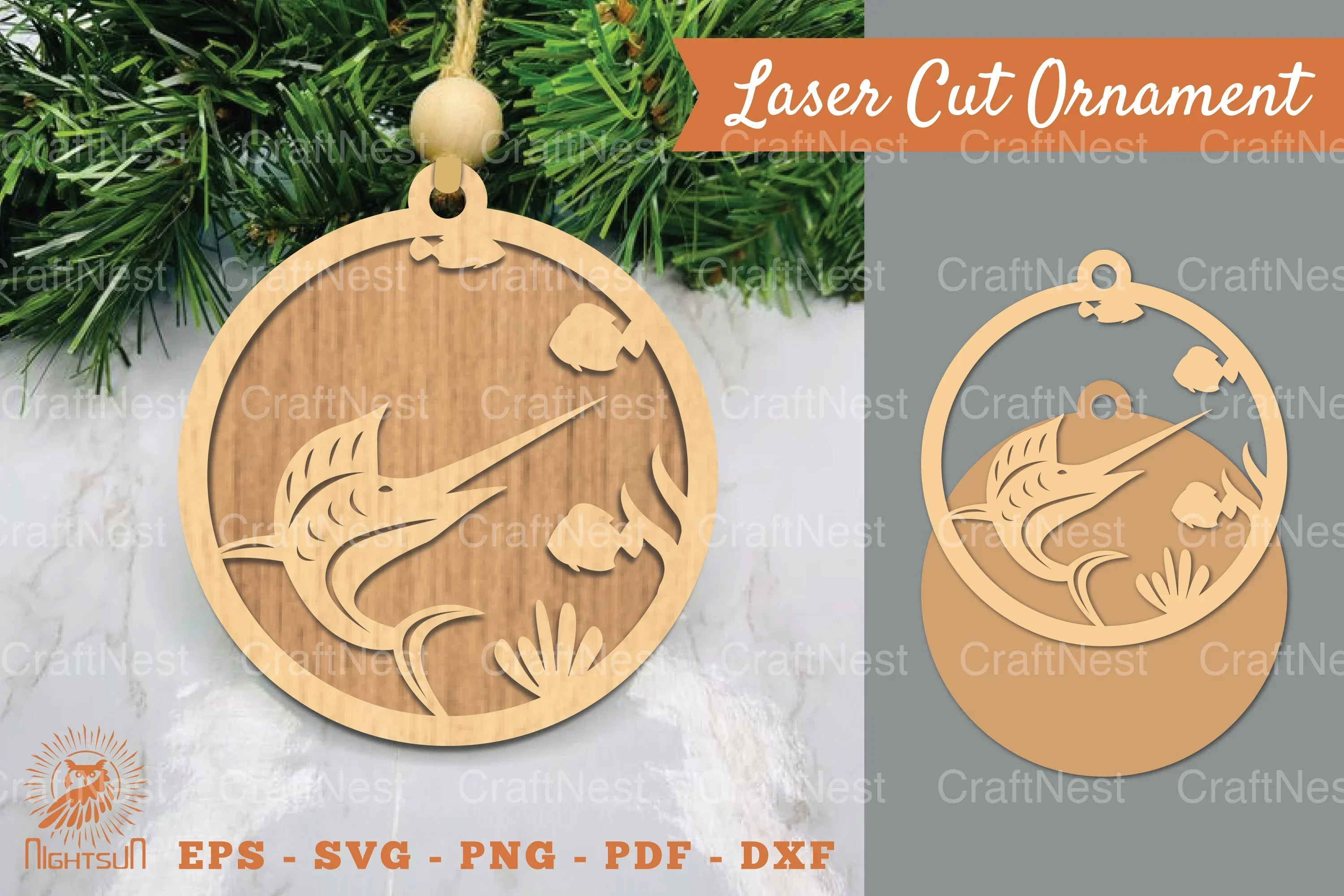 Marlin Fish Laser Cut Ornament Clipart Bundle