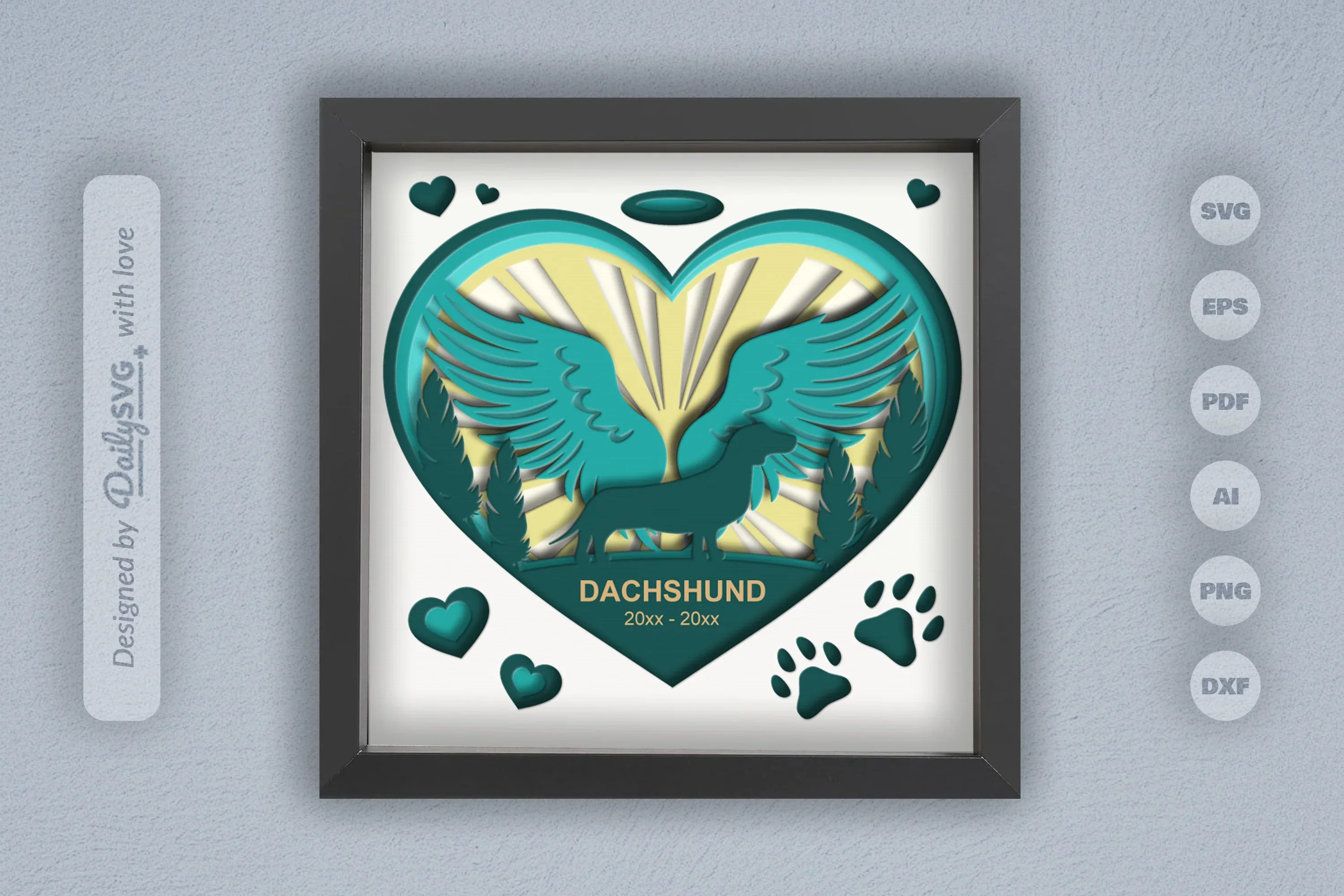 Memorial Dachshund Dog Papercut SVG Bundle