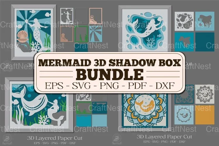 Mermaid 3D Shadow Box Layered Papercut Bundle