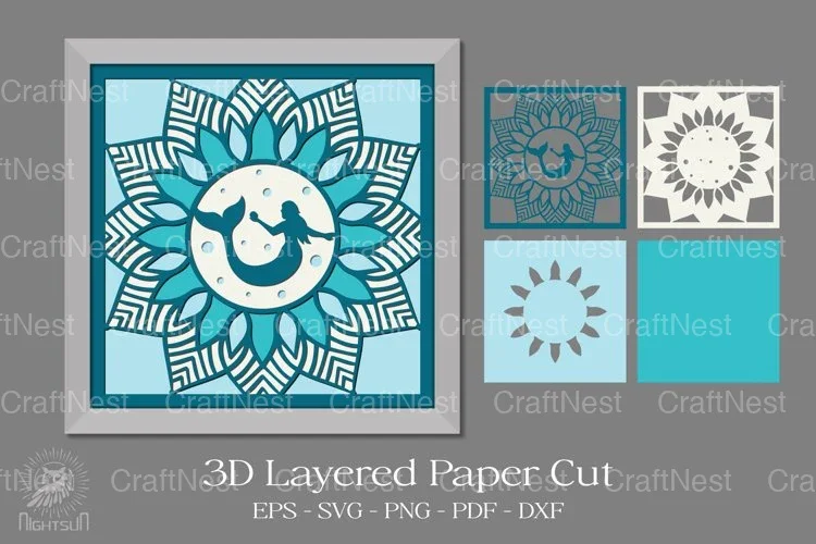 Mermaid Mandala 3D Papercut Clipart Bundle