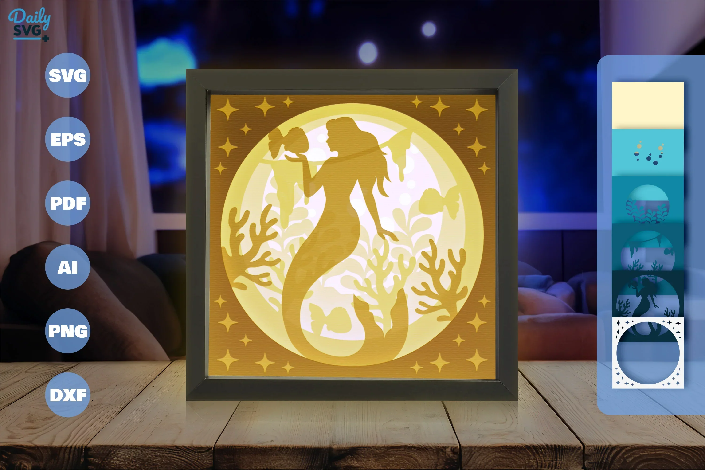 Mermaid Underwater Scene Papercut SVG Bundle - Image 3