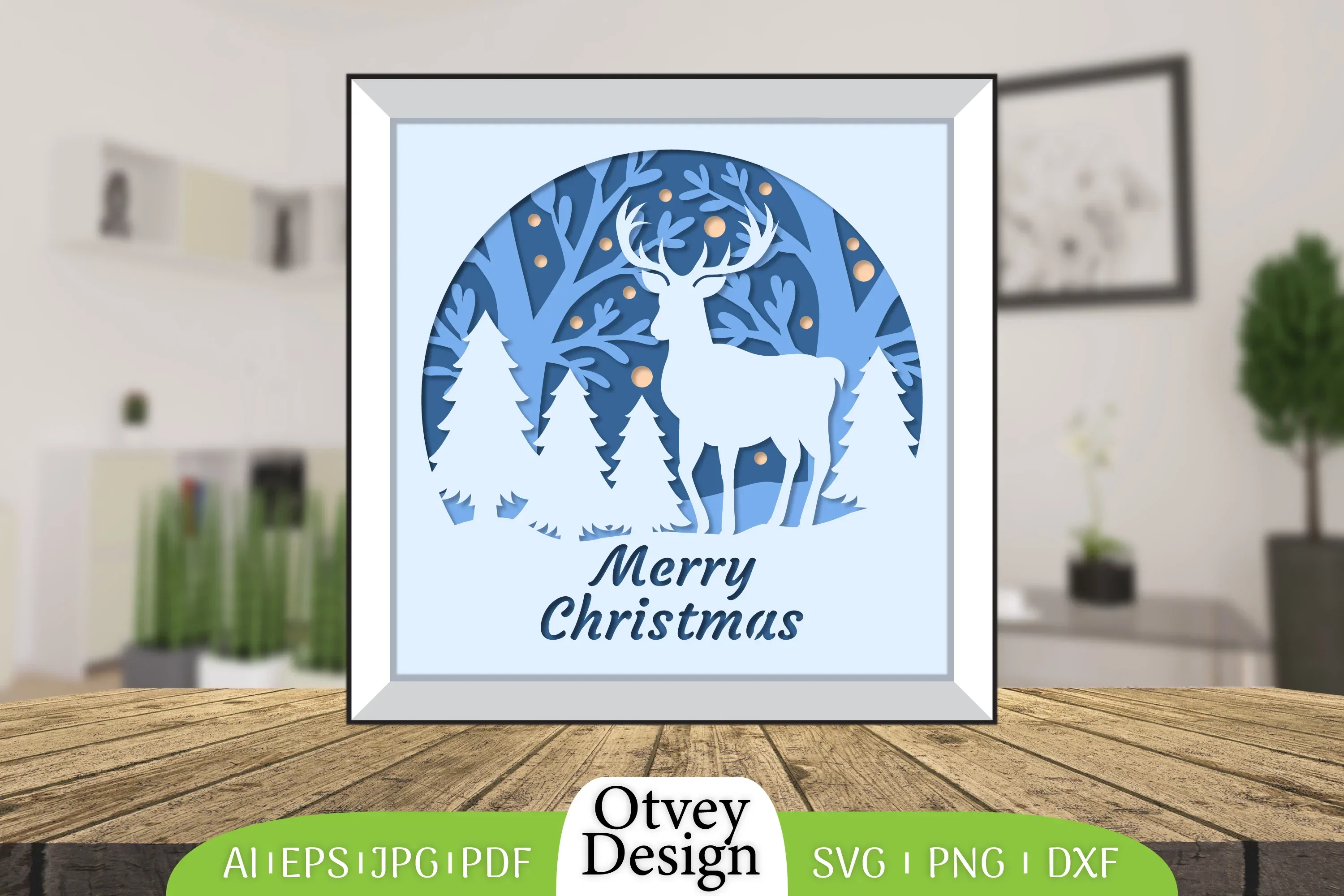 Merry Christmas Deer 3D Shadow Box Papercut SVG Bundle