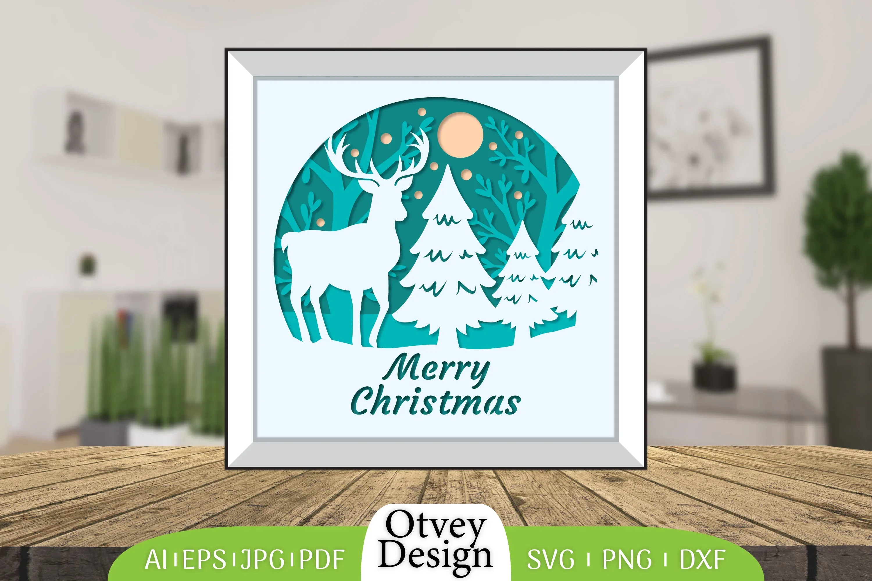 Merry Christmas Deer 3D Shadow Box Papercut SVG Bundle