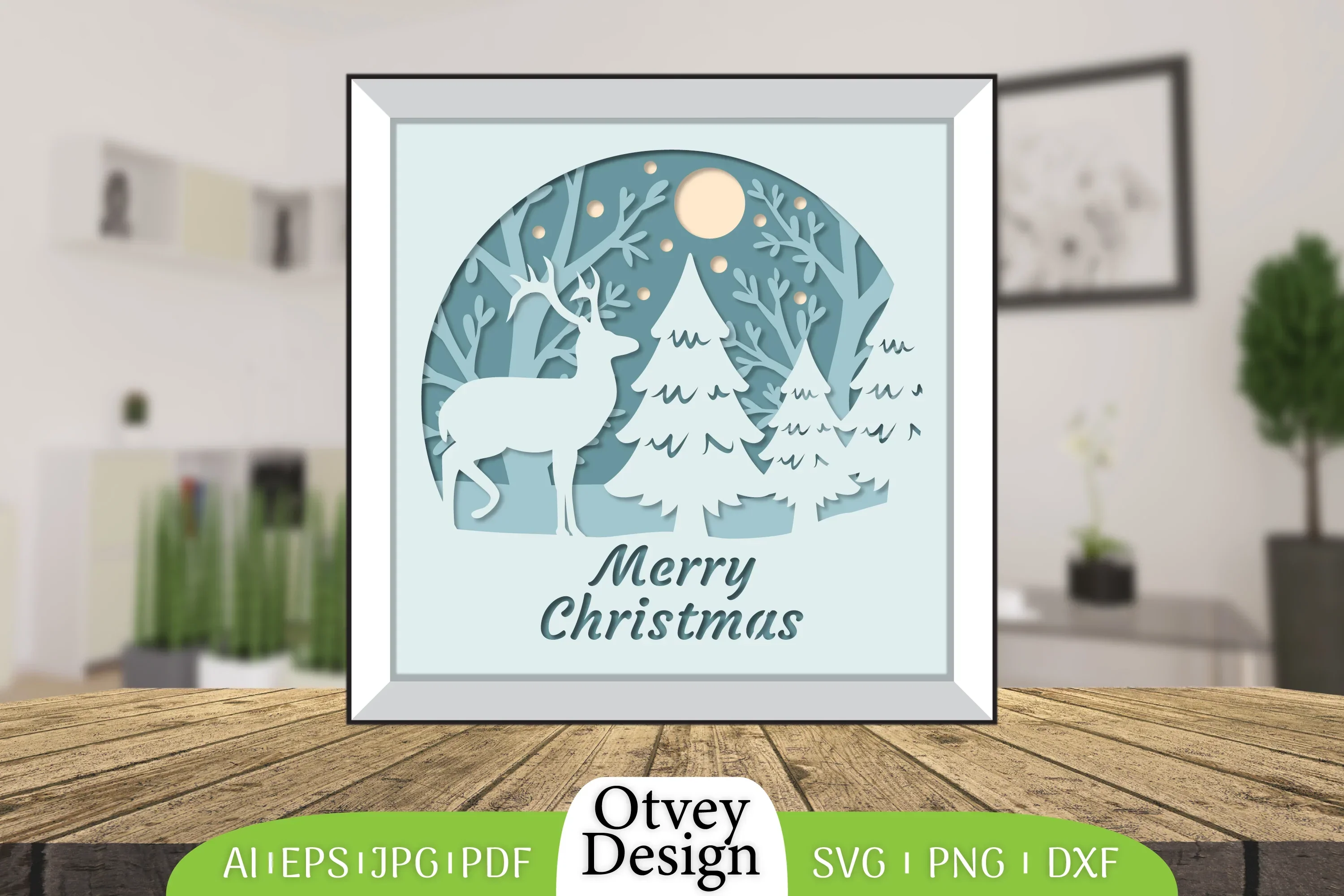 Merry Christmas Deer 3D Shadow Box Papercut SVG Bundle