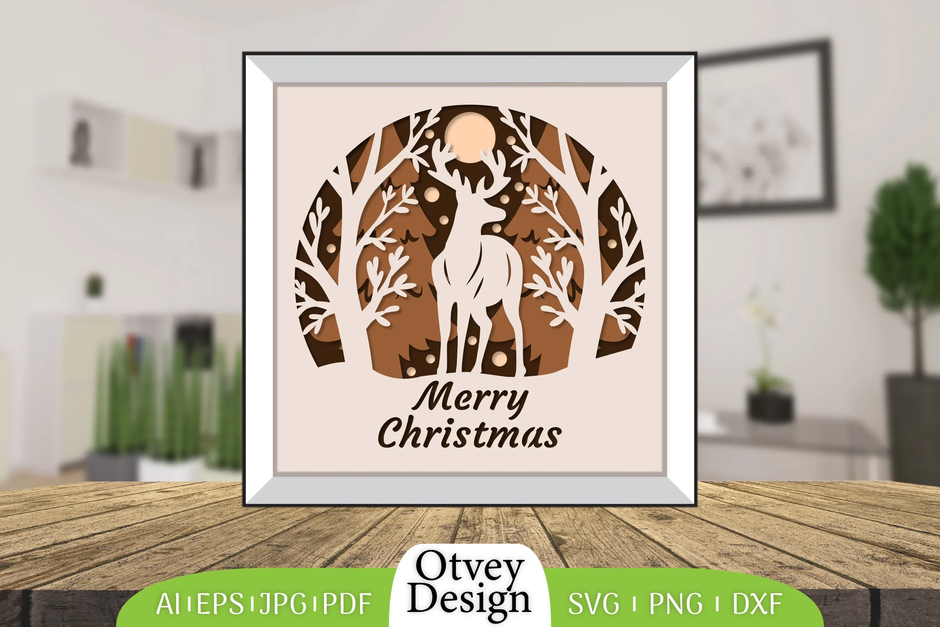 Merry Christmas Deer 3D Shadow Box Papercut SVG Bundle