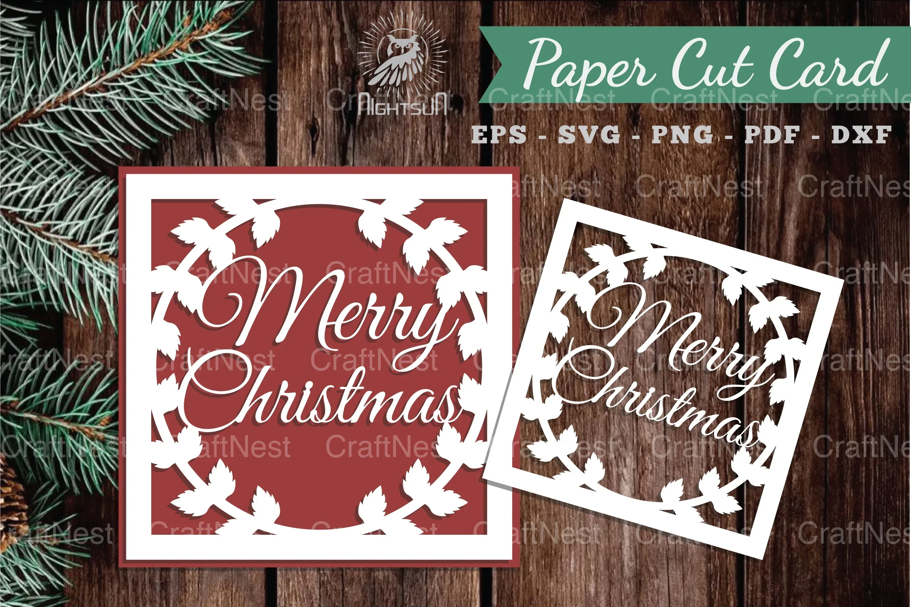 Merry Christmas Paper Cut Card Clipart Bundle