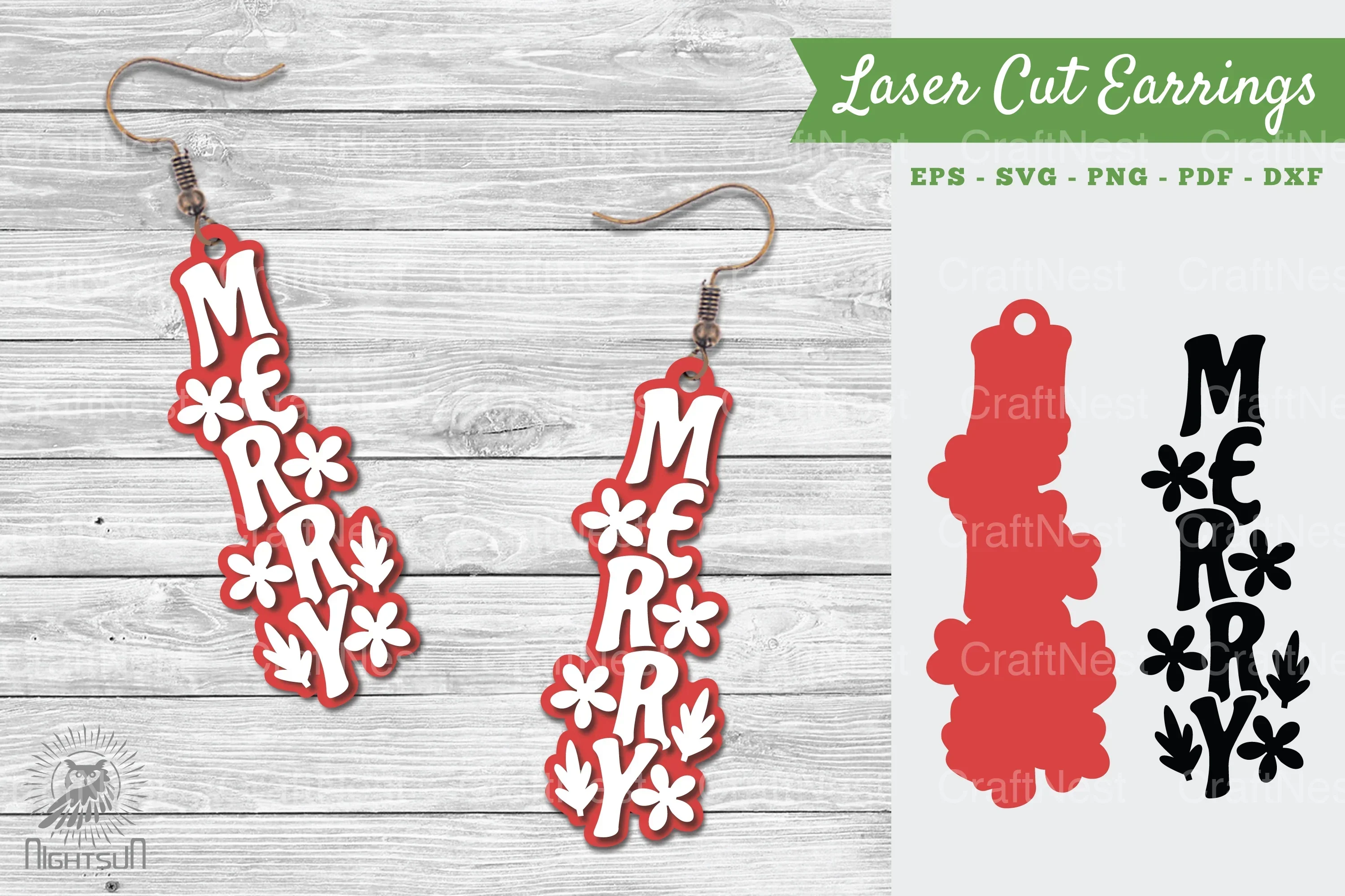 Merry Laser Cut Earrings SVG Bundle