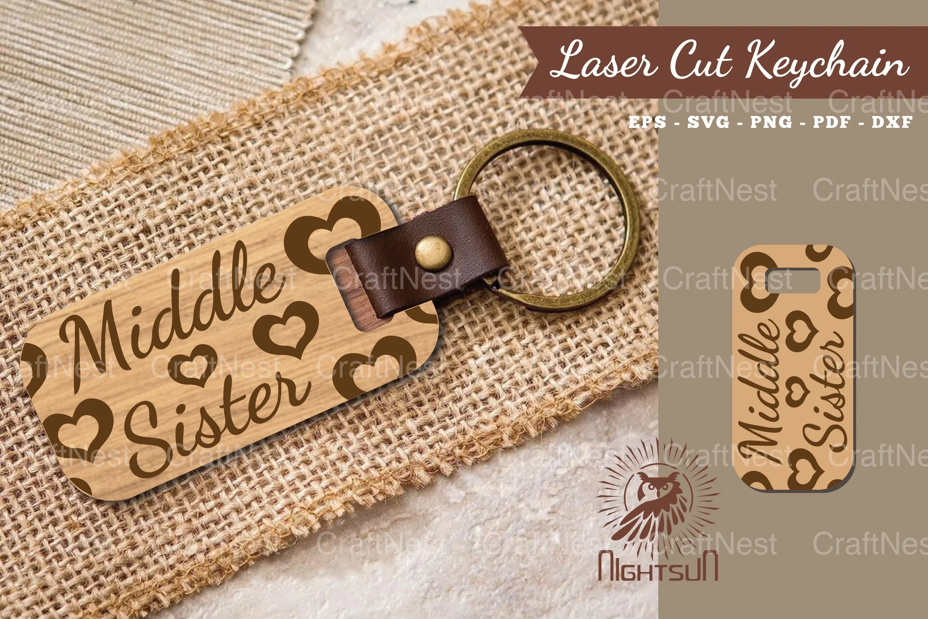 Middle Sister Laser Cut Keychain Design