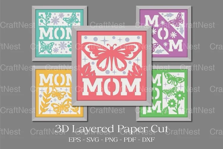 Mom 3D Layered Paper Cut Clipart Bundle