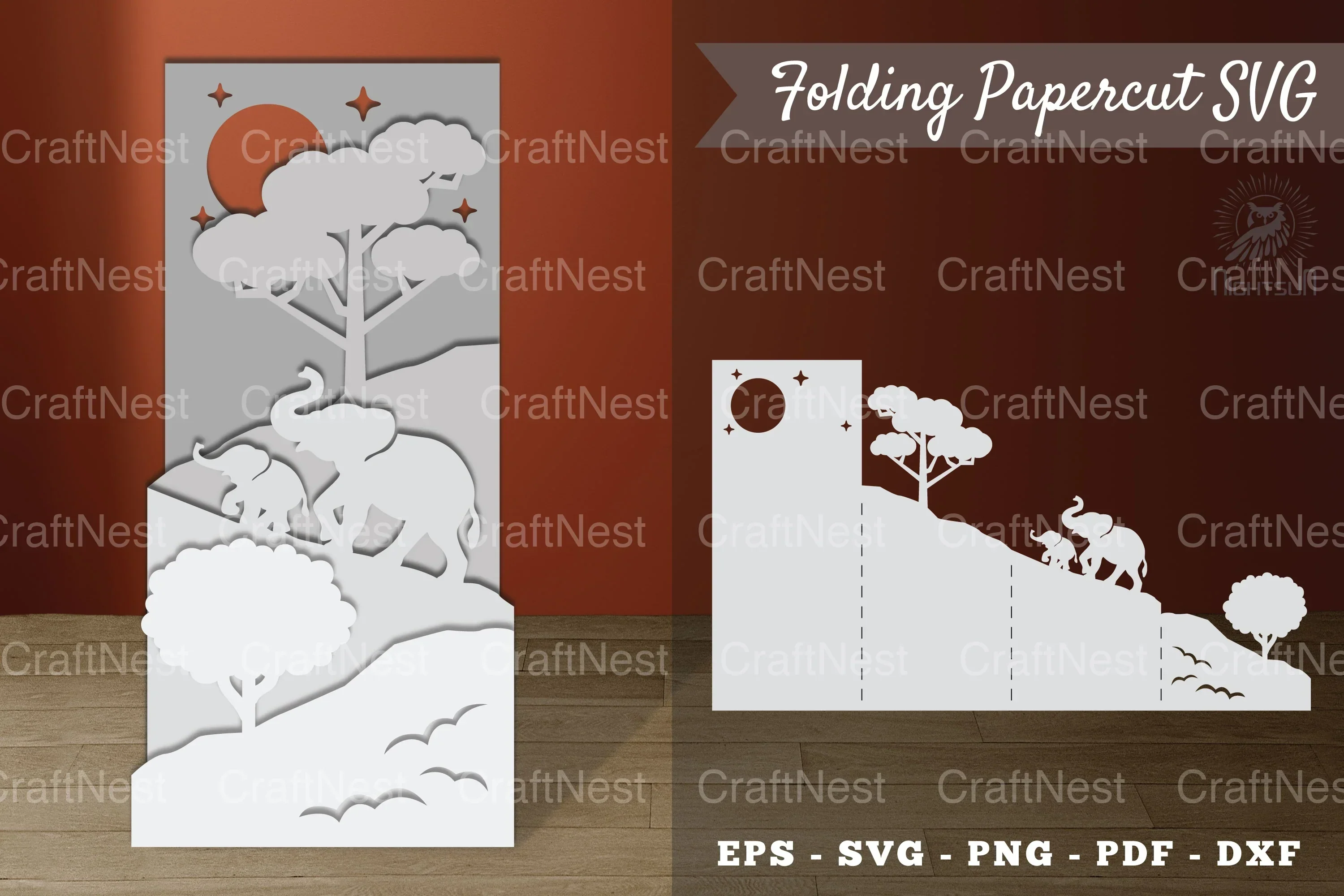 Mom and Baby Elephant Folding Papercut Clipart Bundle