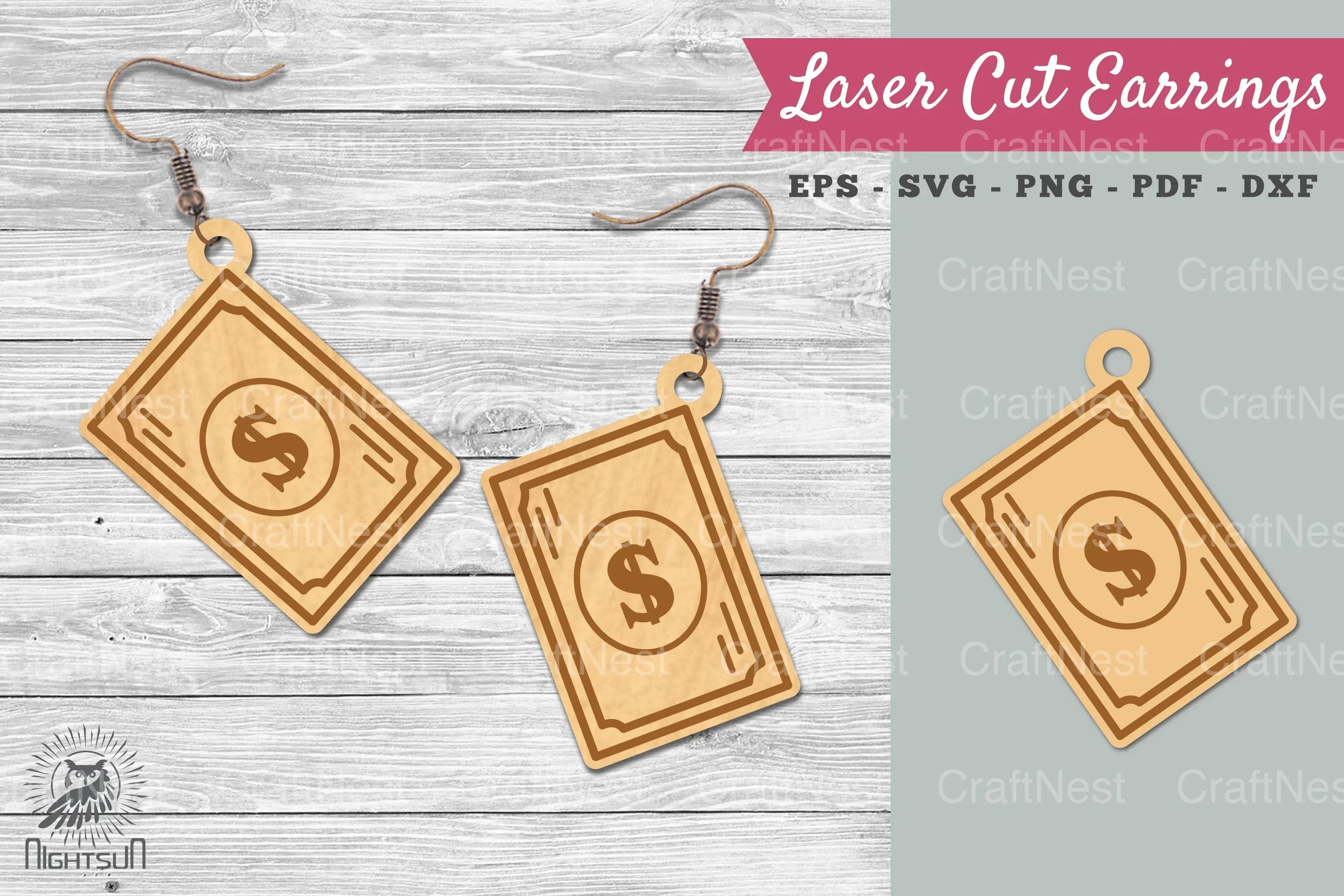Money Laser Cut Earrings SVG Bundle