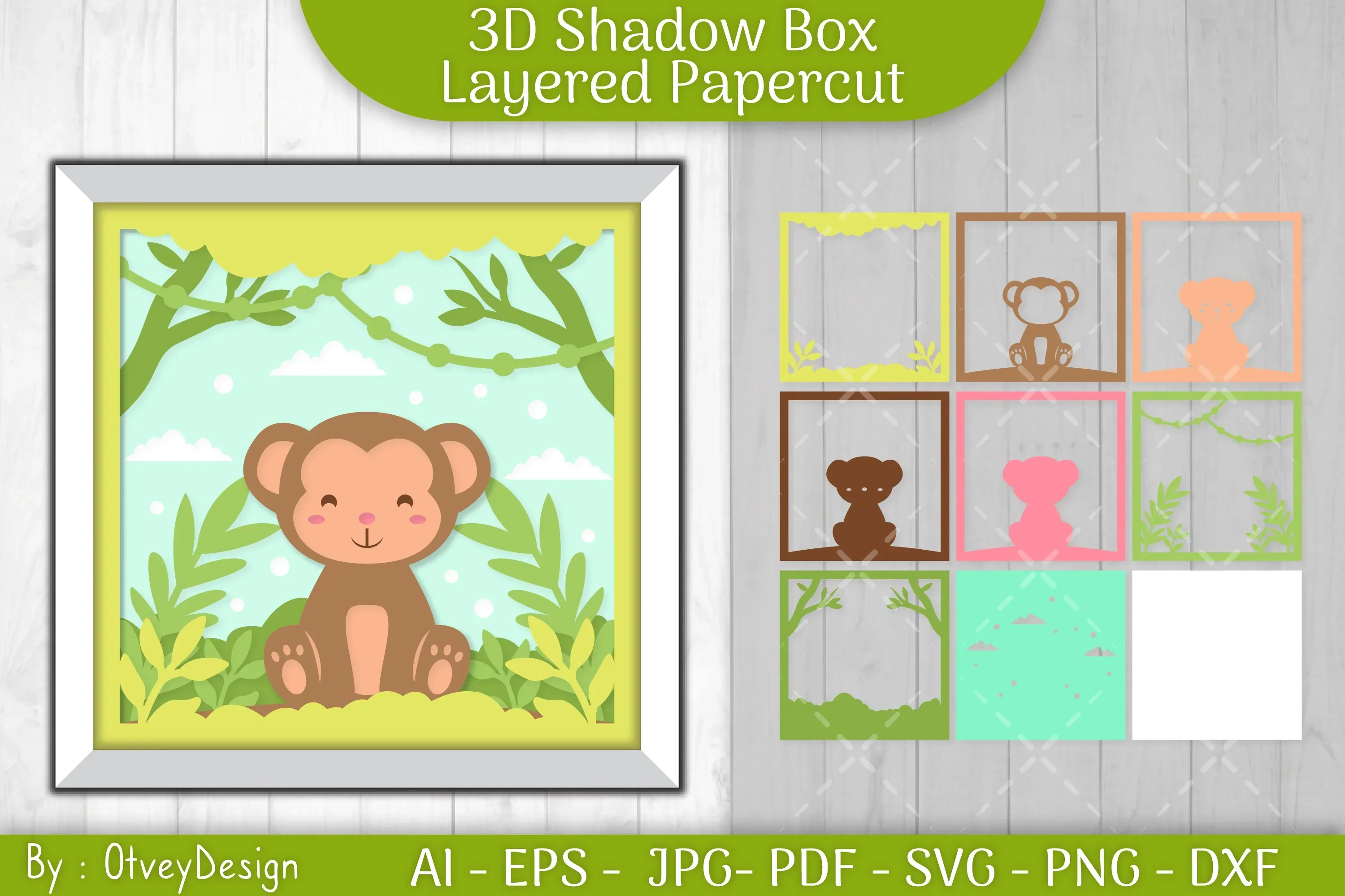 Monkey Animals Shadow Box Layered Papercut SVG Bundle - Image 2
