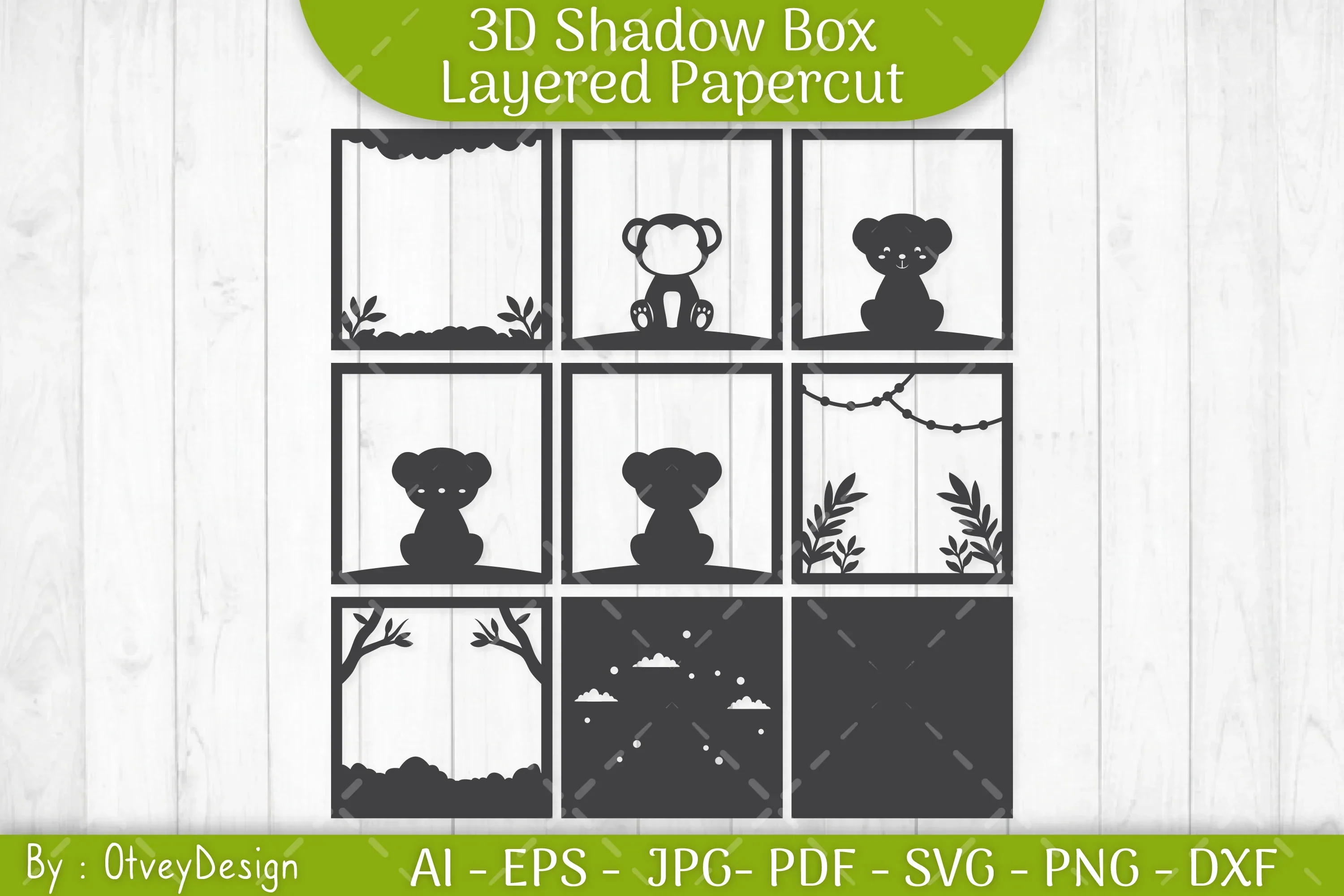 Monkey Animals Shadow Box Layered Papercut SVG Bundle - Image 3