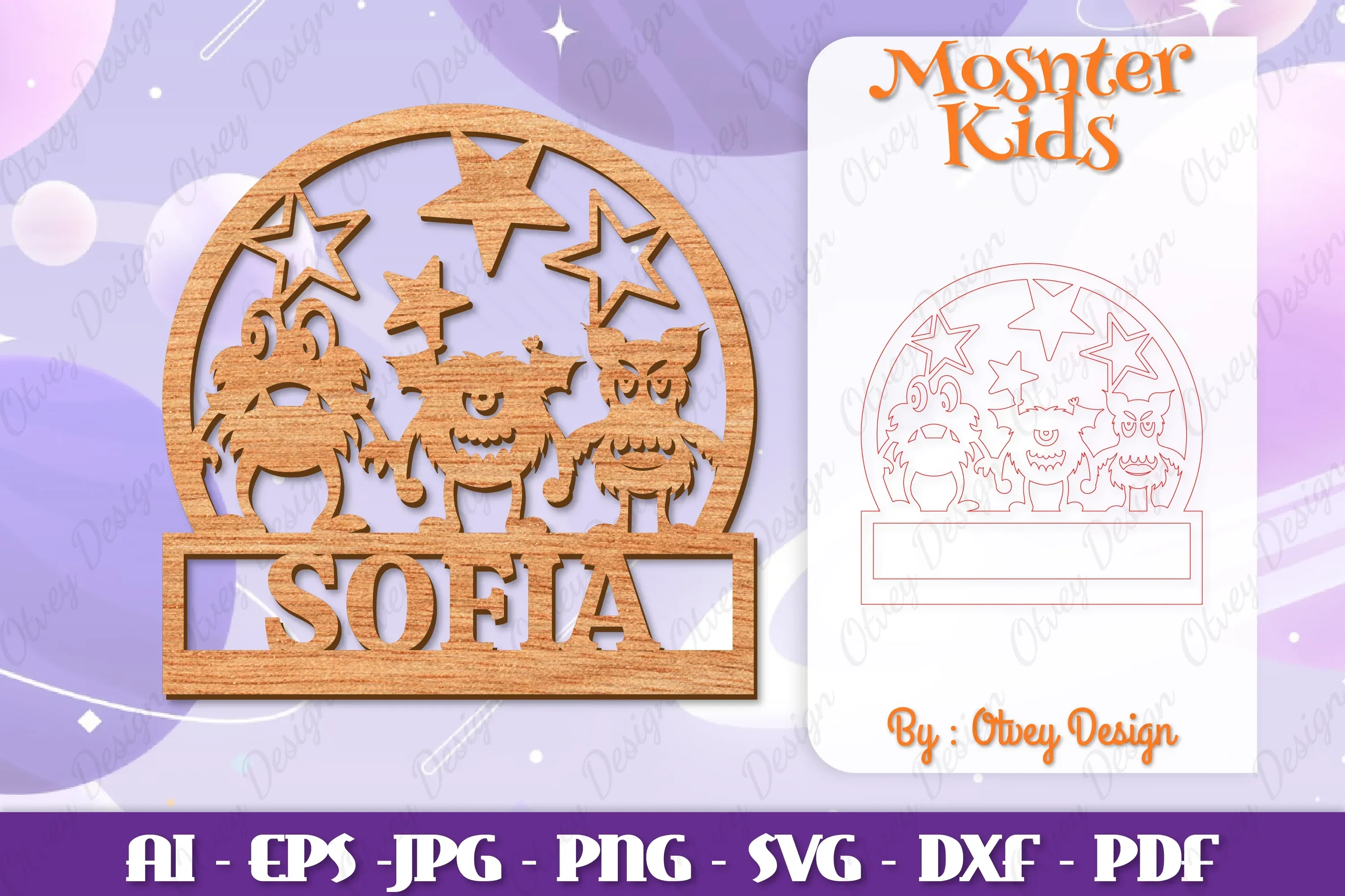 Monsters Kids Name Sign Lasercut SVG Bundle