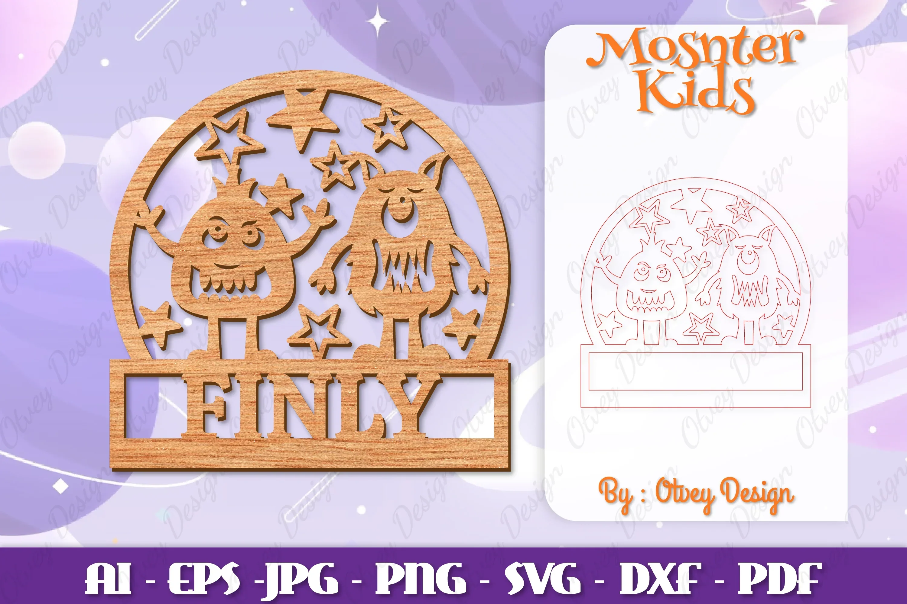Monsters Kids Name Sign Lasercut SVG Bundle