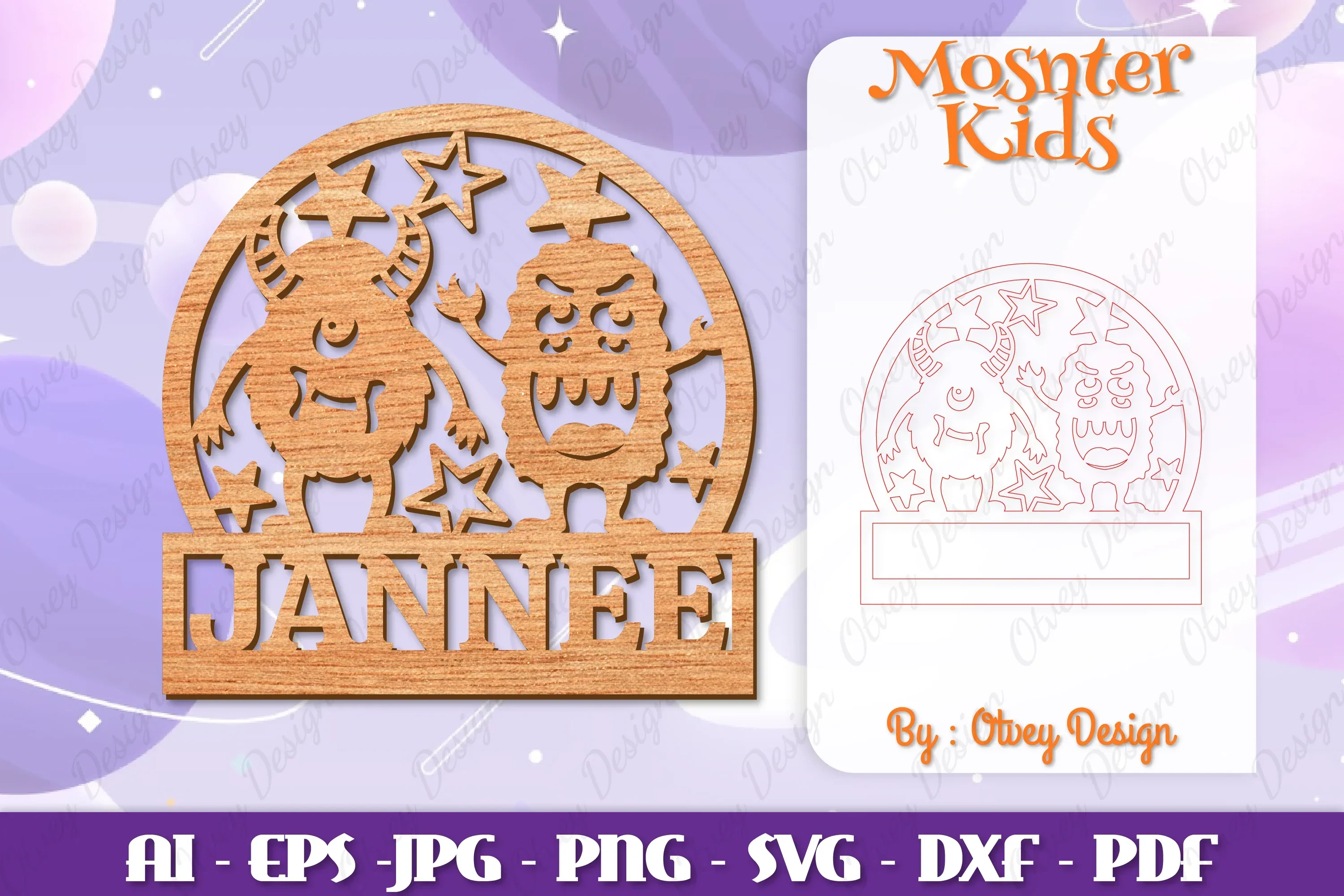 Monsters Kids Name Sign Lasercut SVG Bundle