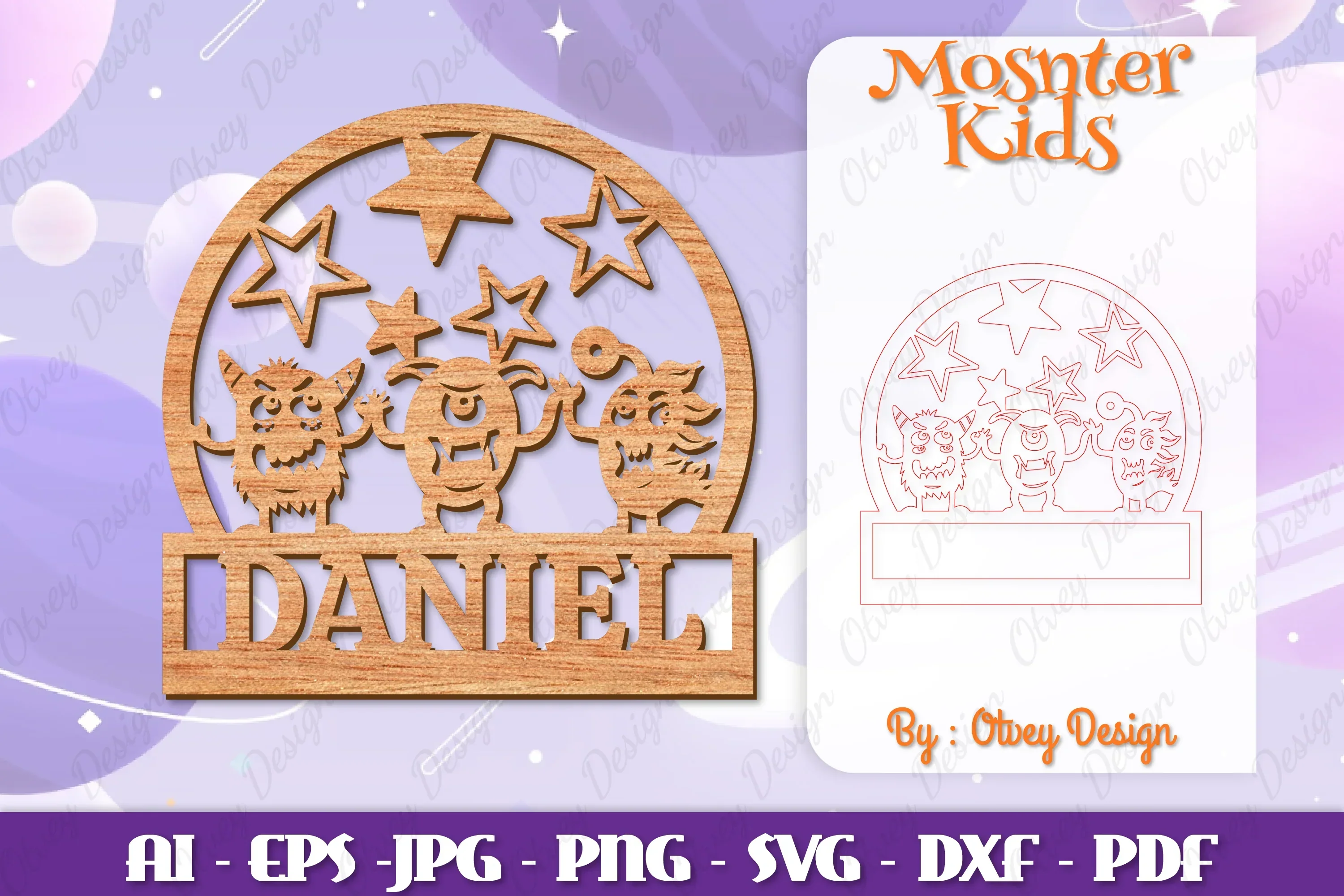Monsters Kids Name Sign Lasercut SVG Bundle