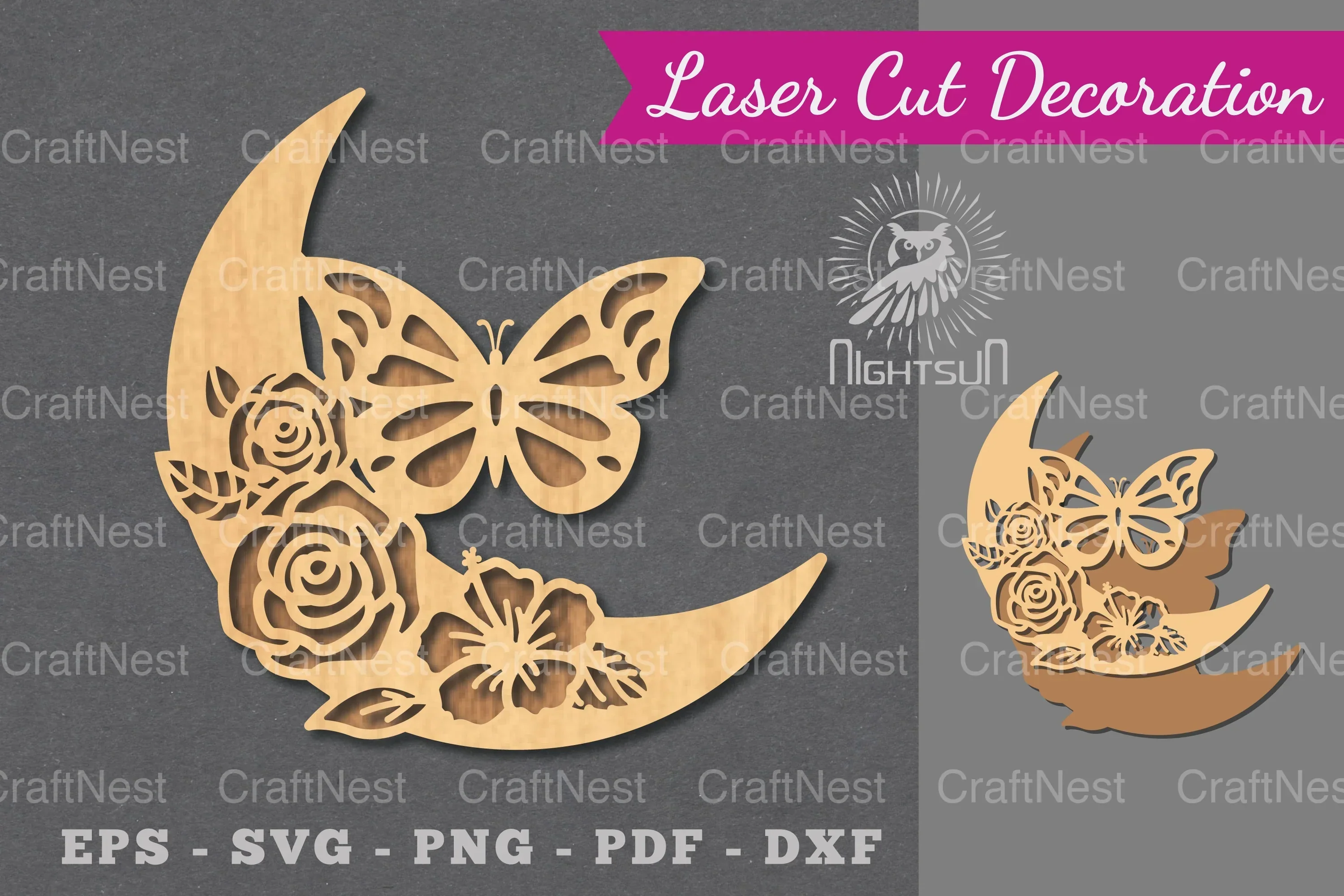 Moon Butterfly Laser Cut Decoration Clipart Bundle