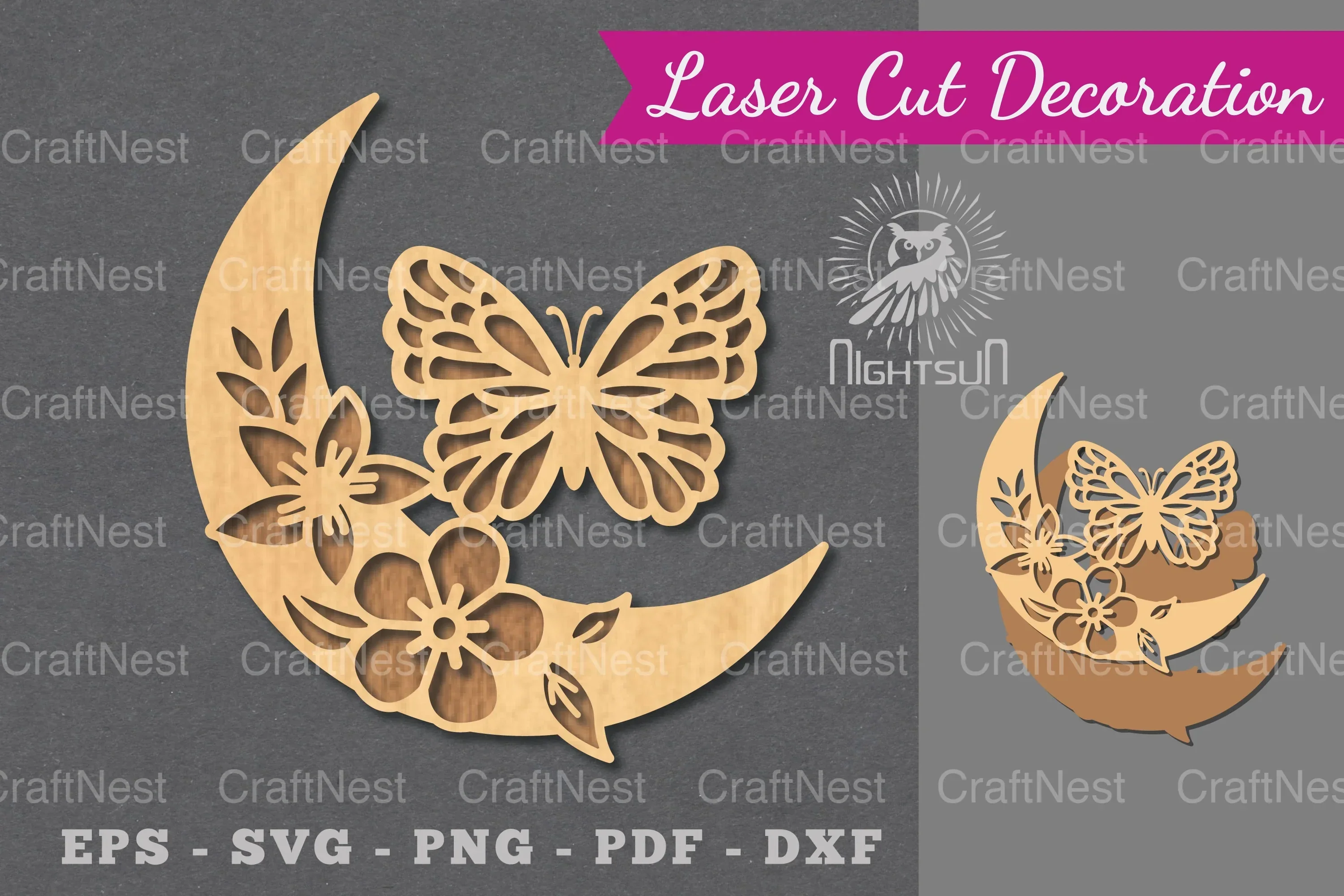 Moon Butterfly Laser Cut Decoration Clipart Bundle