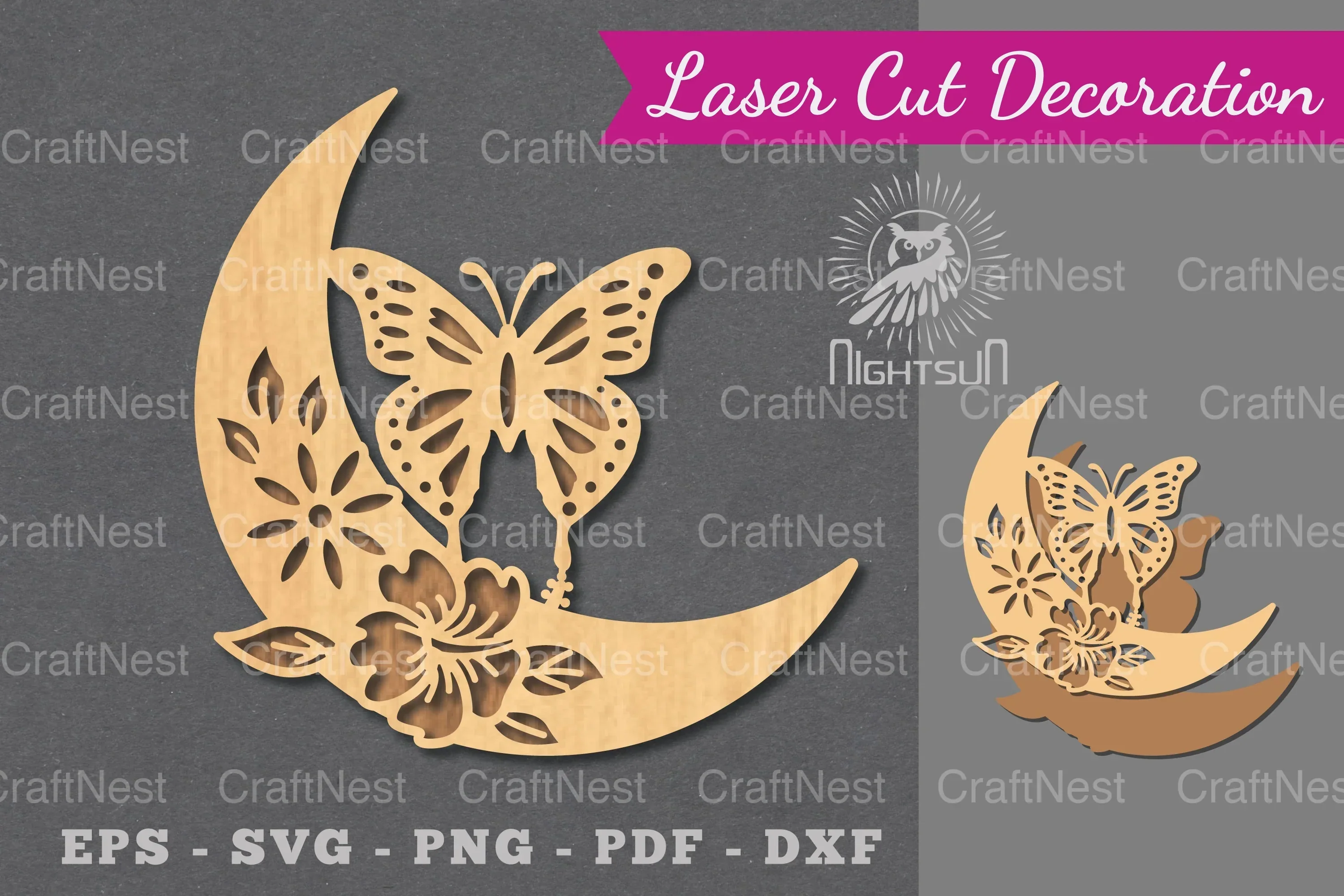 Moon Butterfly Laser Cut Decoration Clipart Bundle