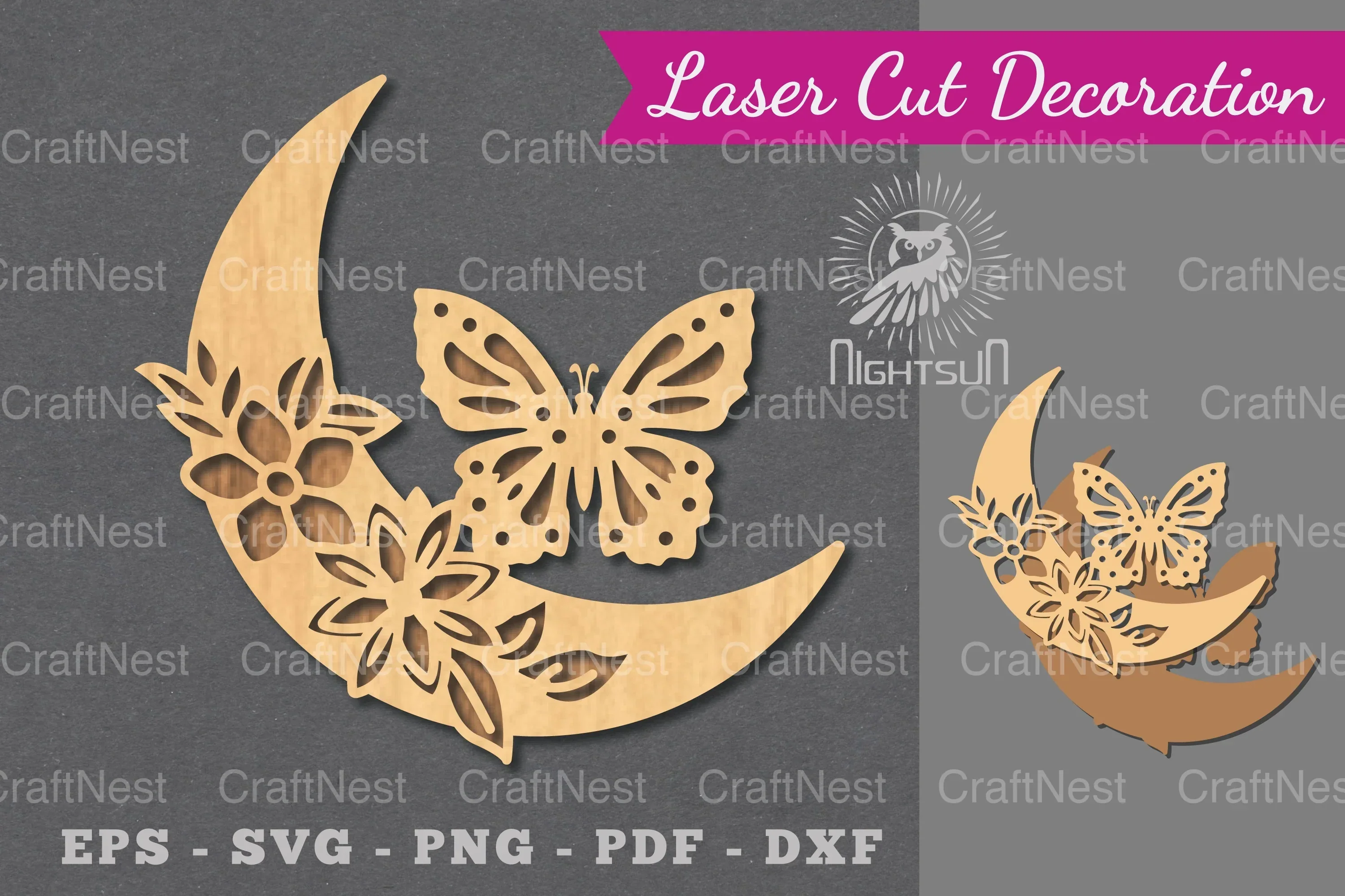 Moon Butterfly Laser Cut Decoration Clipart Bundle